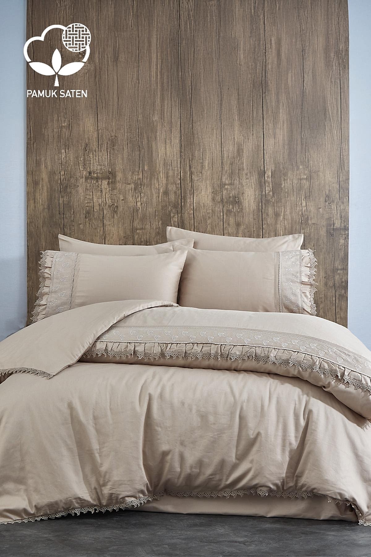 Alina Dantelli Pamuk Saten Çift Kişilik 6 Parça Nevresim Takımı - Nazik Home - Yuvama Değer!