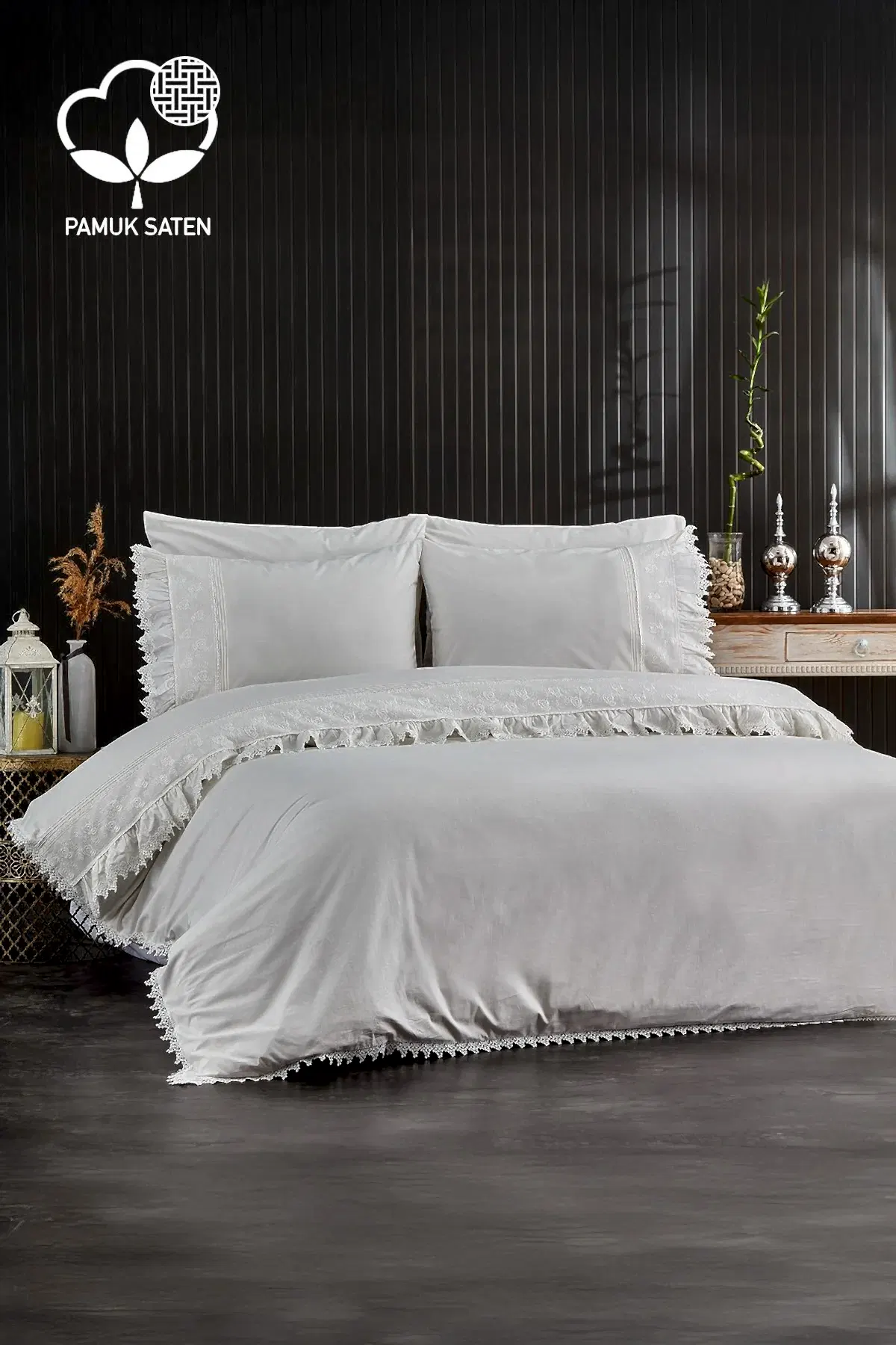 Alina Dantelli Pamuk Saten Çift Kişilik 6 Parça Nevresim Takımı - Nazik Home - Yuvama Değer!