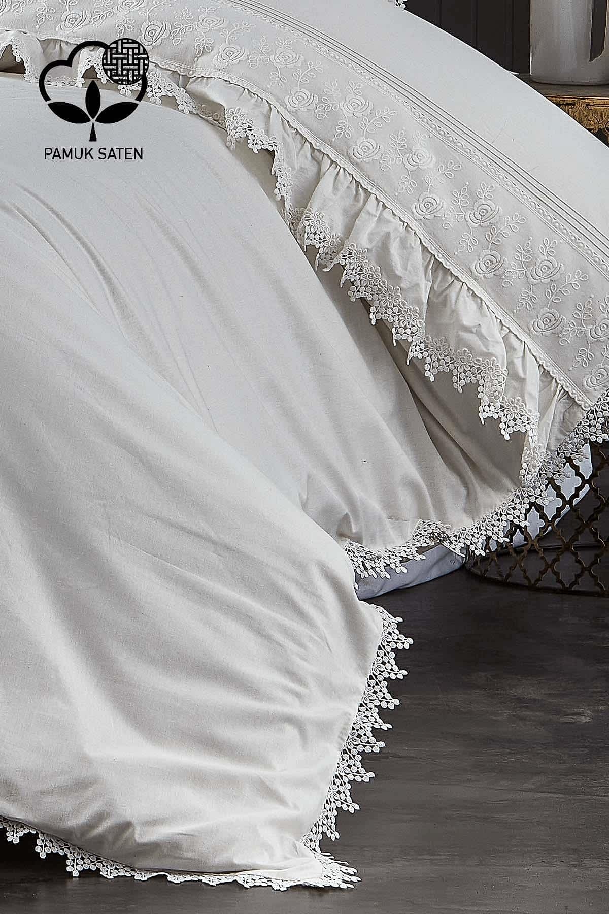 Alina Dantelli Pamuk Saten Çift Kişilik 6 Parça Nevresim Takımı - Nazik Home - Yuvama Değer!
