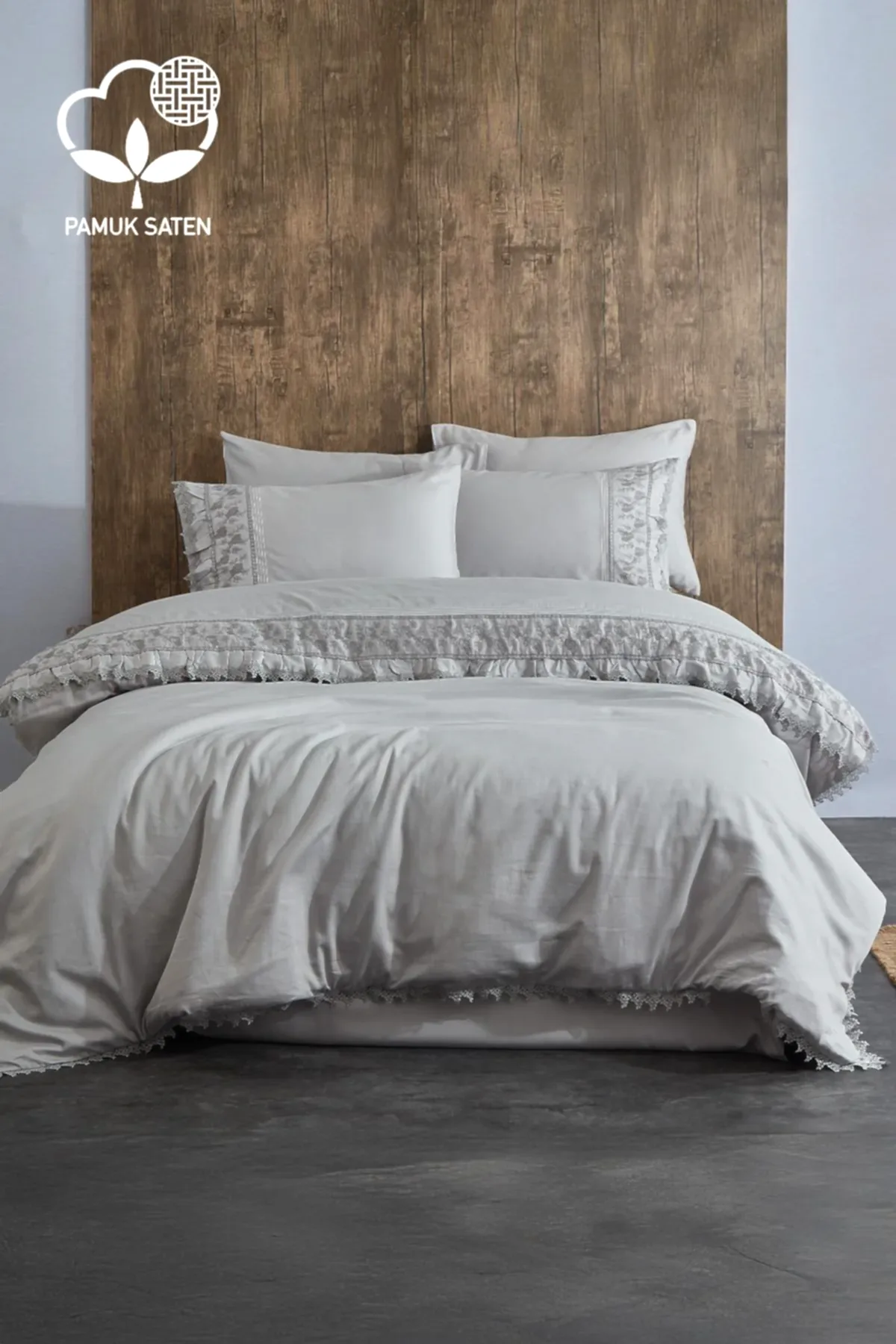 Alina Dantelli Pamuk Saten Çift Kişilik 6 Parça Nevresim Takımı - Nazik Home - Yuvama Değer!