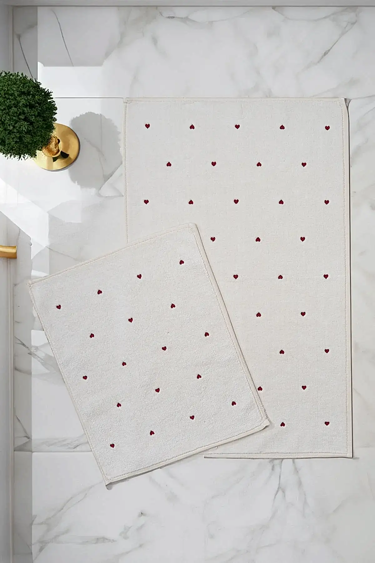 Amore Kalp Nakışlı 2'li Paspas Set (60 x 100 cm)