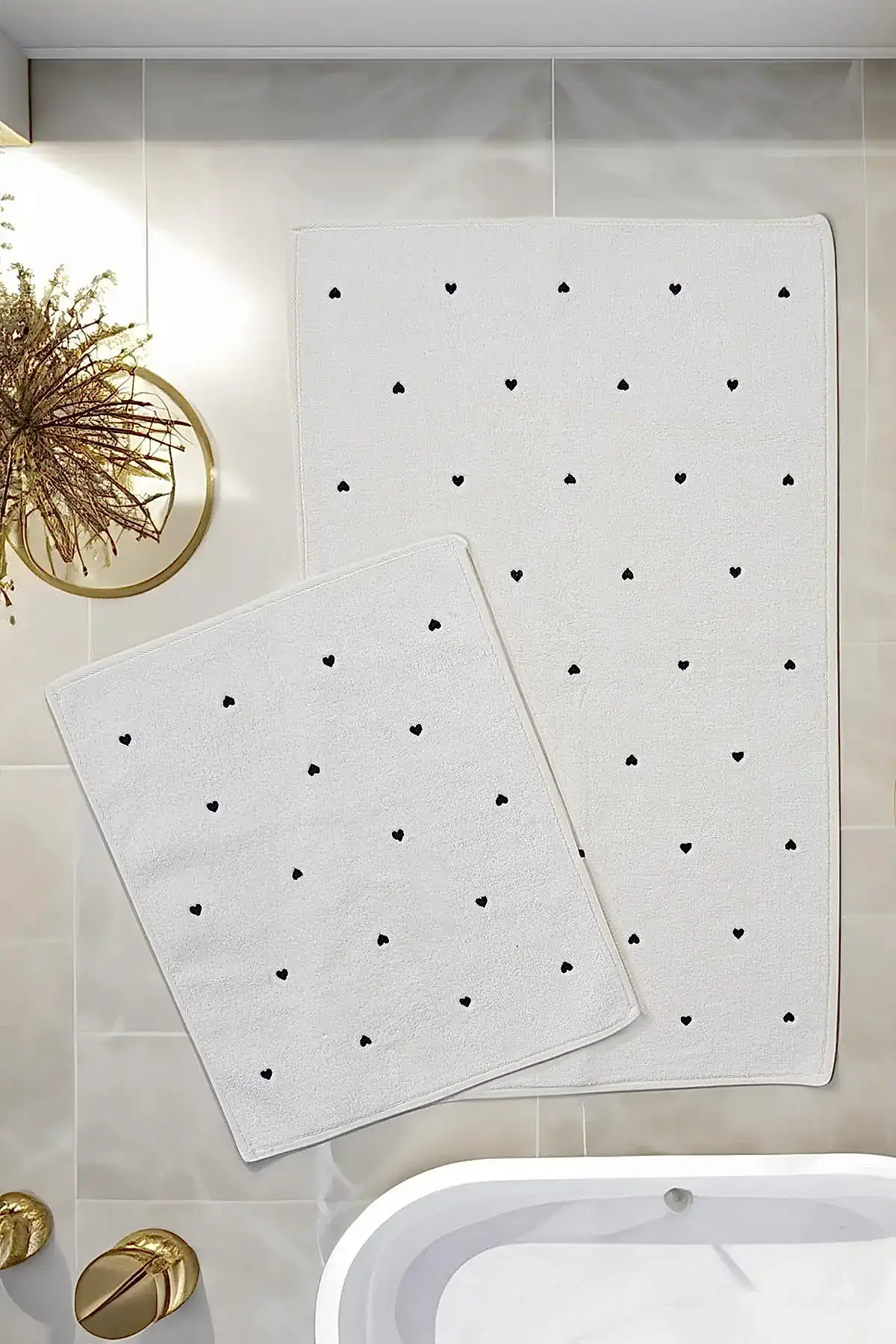 Amore Kalp Nakışlı 2'li Paspas Set (60 x 100 cm)