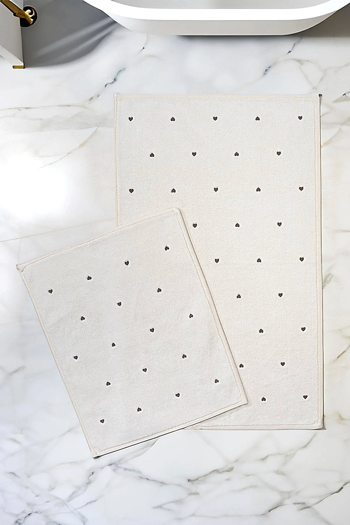 Amore Kalp Nakışlı 2'li Paspas Set (60 x 100 cm)