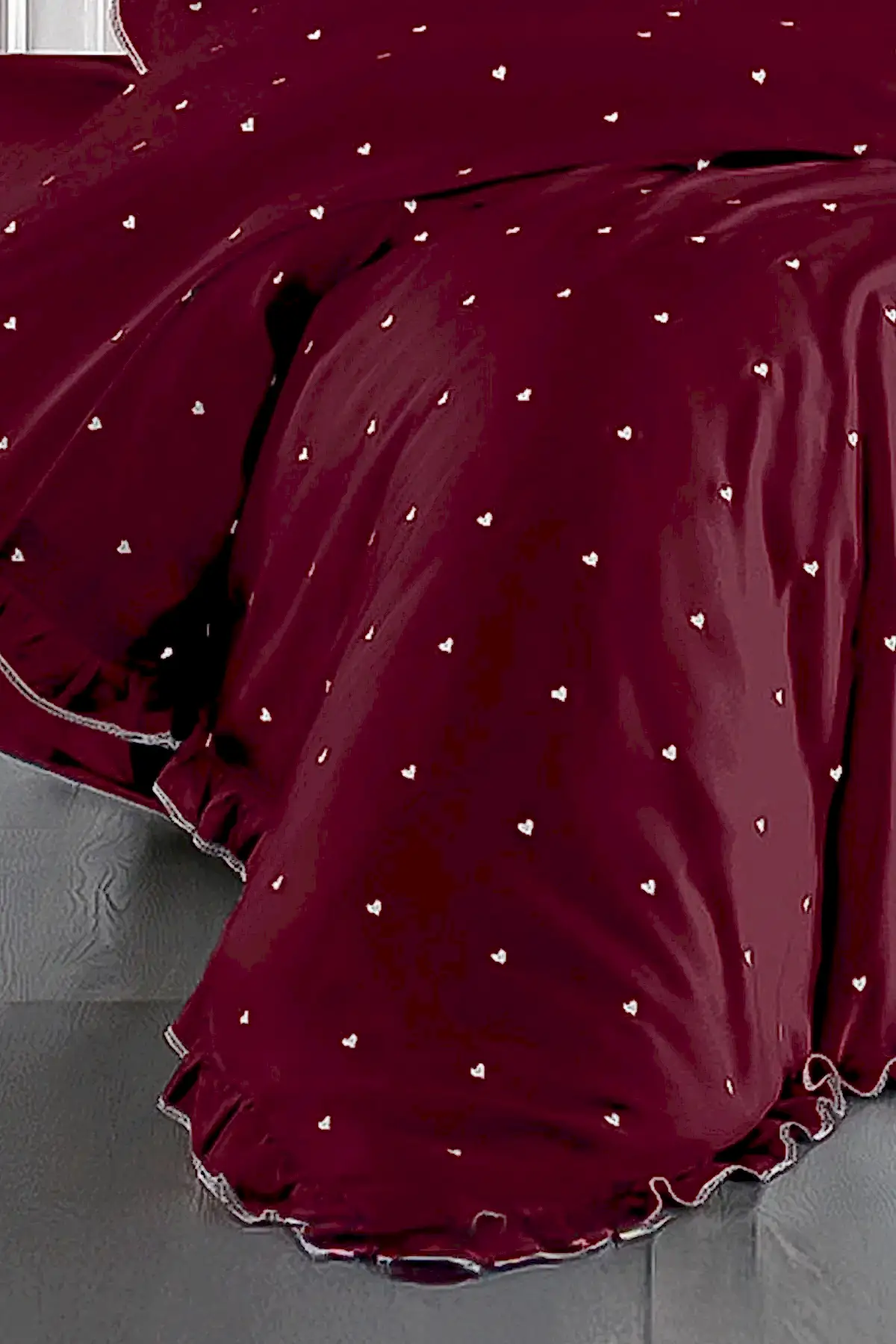 Amore Kalp Nakışlı Pamuk Saten King Size 6 Parça Nevresim Takımı - Nazik Home - Yuvama Değer!