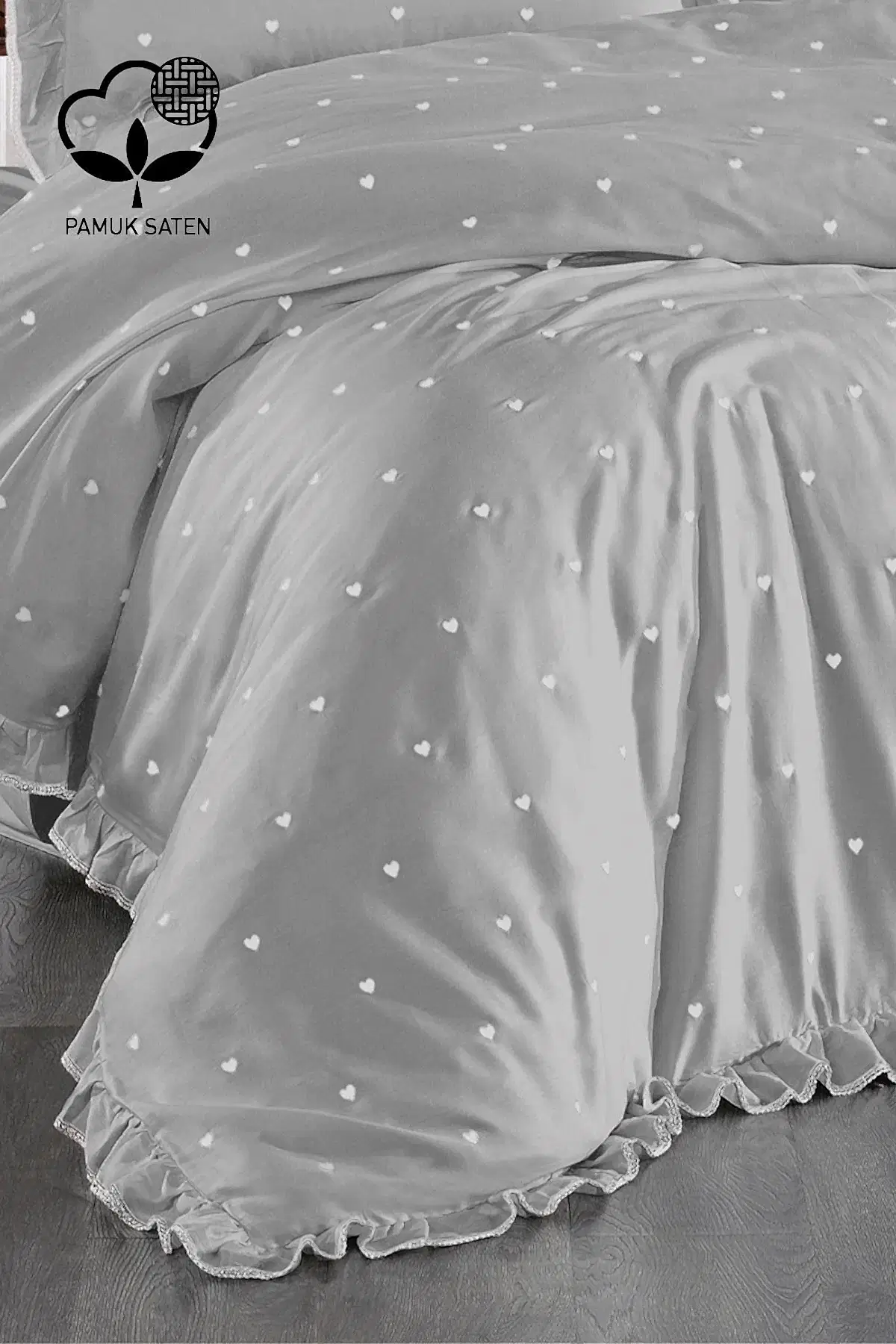 Amore Kalp Nakışlı Pamuk Saten King Size 6 Parça Nevresim Takımı - Nazik Home - Yuvama Değer!