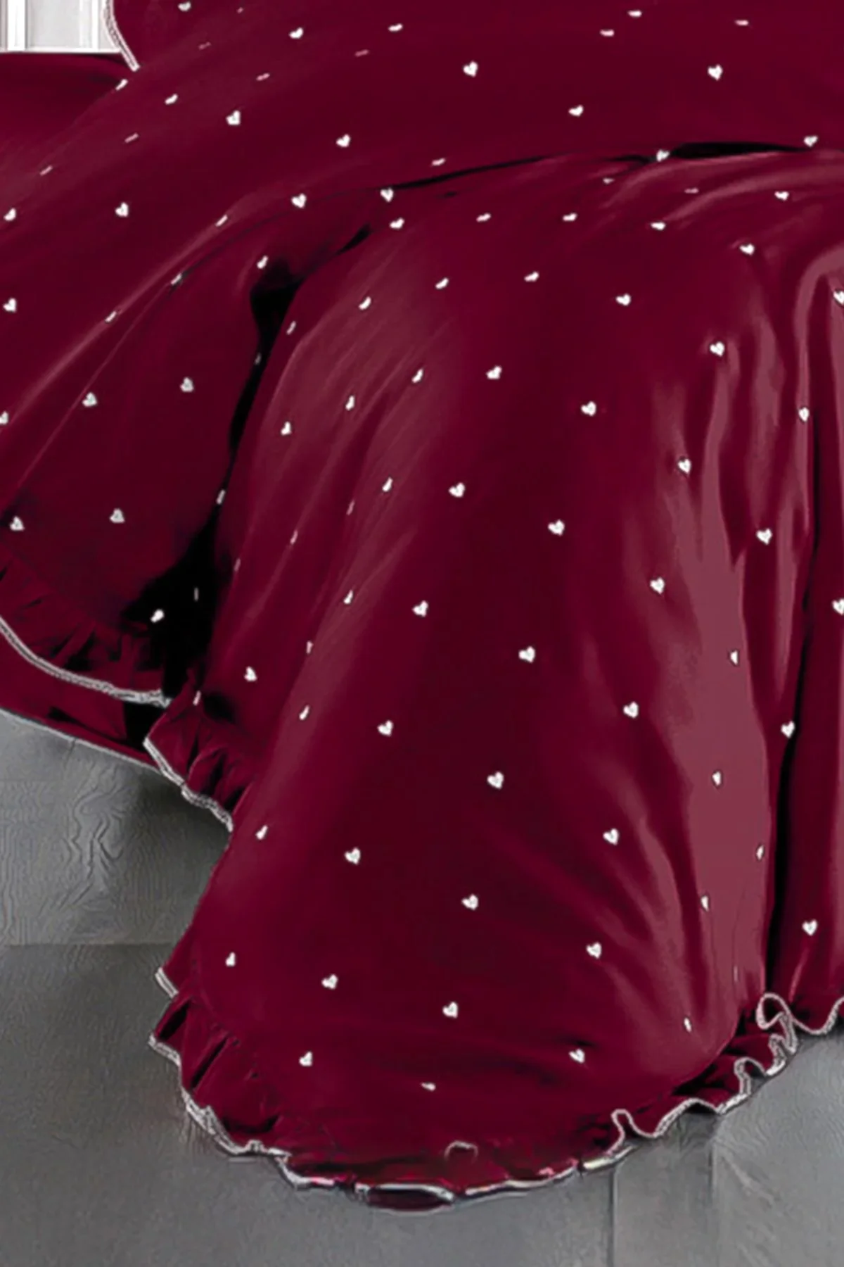 Amore Kalp Nakışlı Pamuk Saten Süper King Size 6 Parça Nevresim Takımı - Nazik Home - Yuvama Değer!