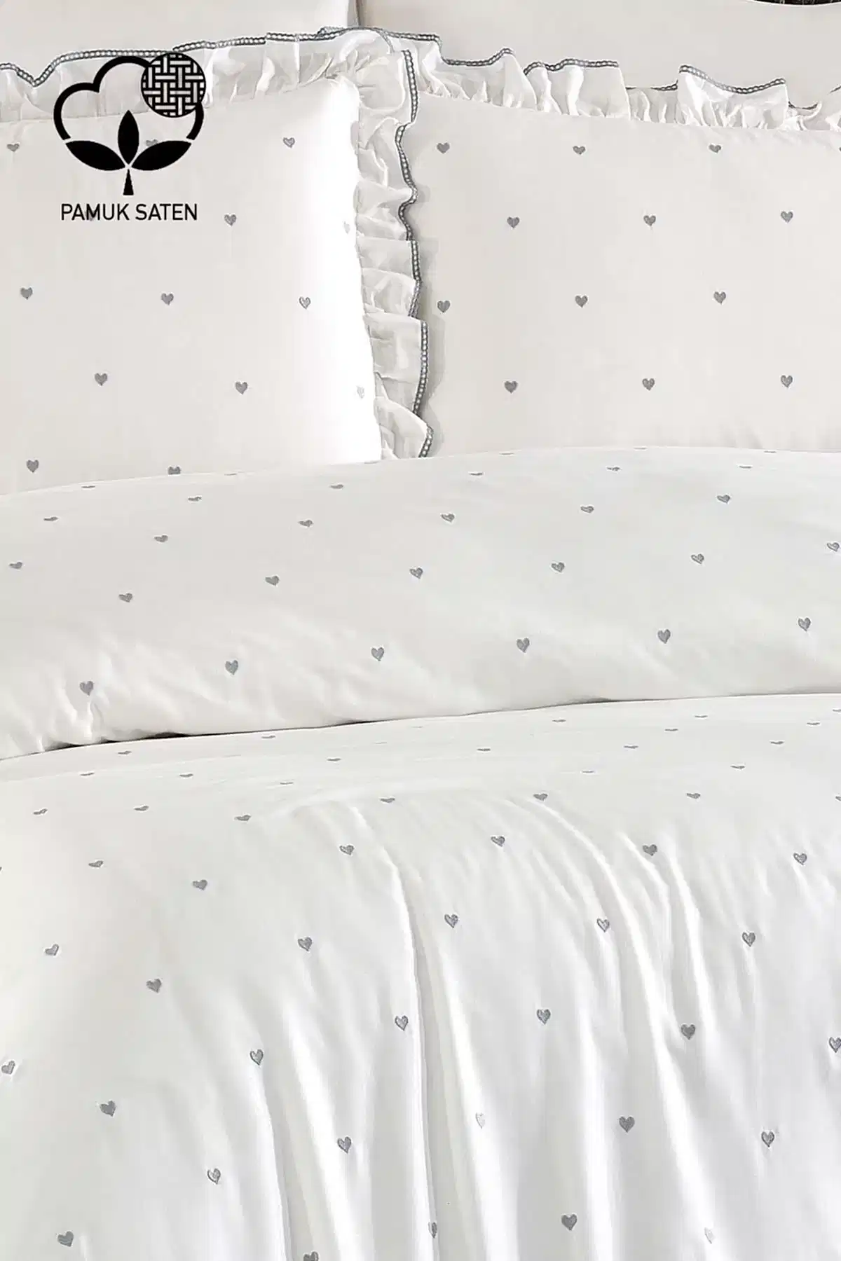 Amore Pamuk Saten Çift Kişilik Kalpli Nevresim Takımı - Nazik Home - Yuvama Değer!