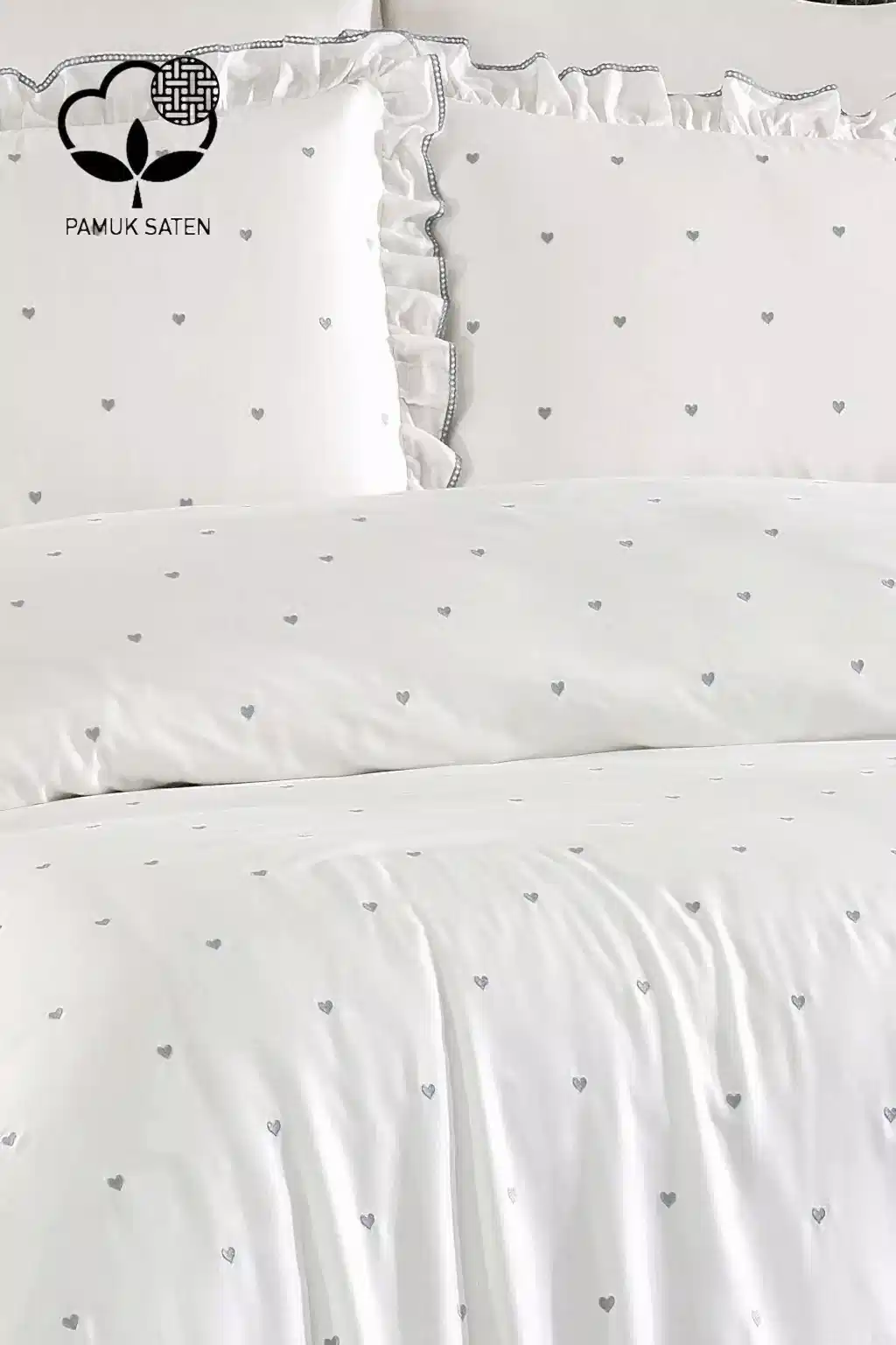 Amore Pamuk Saten Çift Kişilik Kalpli Nevresim Takımı - Nazik Home - Yuvama Değer!