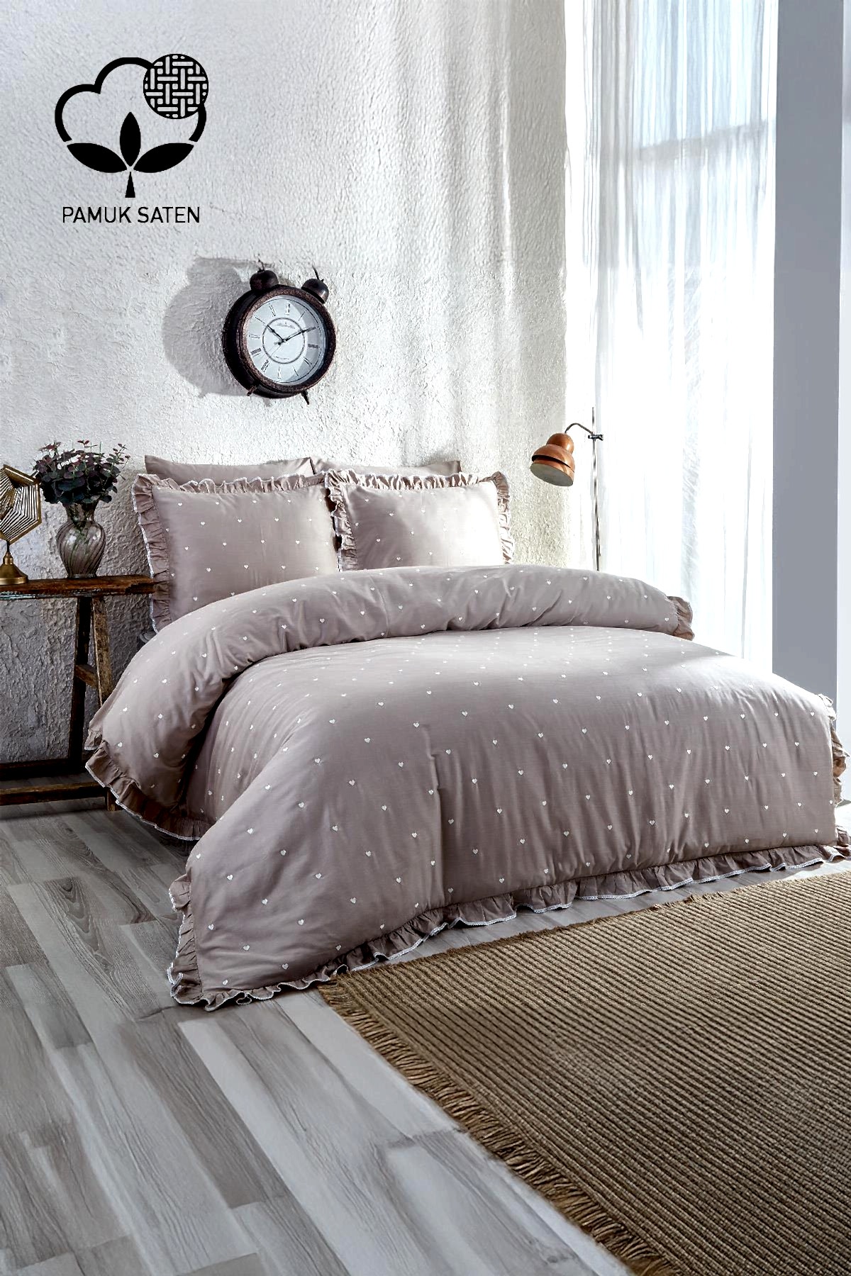 Amore Pamuk Saten Çift Kişilik Kalpli Nevresim Takımı - Nazik Home - Yuvama Değer!