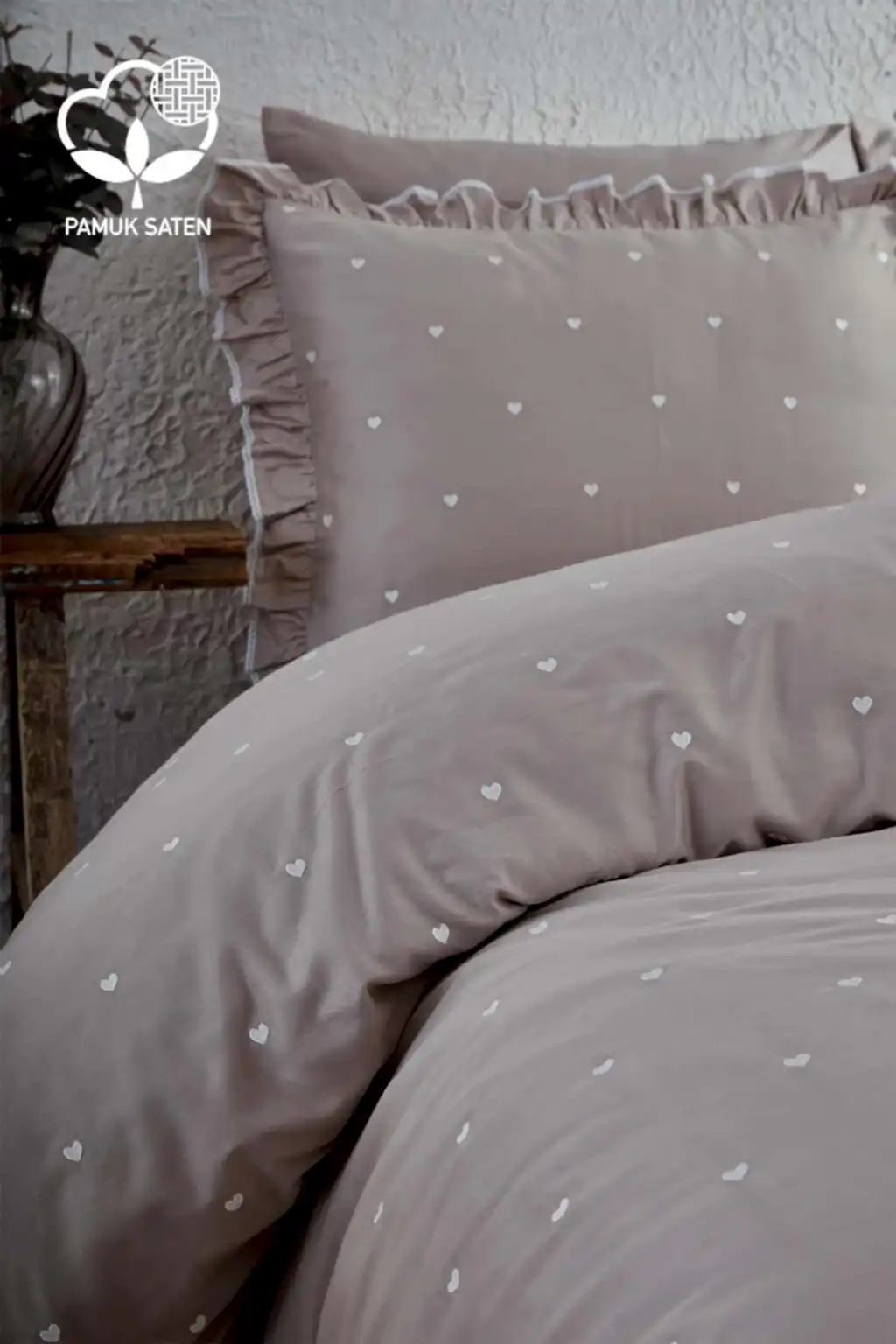 Amore Pamuk Saten Çift Kişilik Kalpli Nevresim Takımı - Nazik Home - Yuvama Değer!