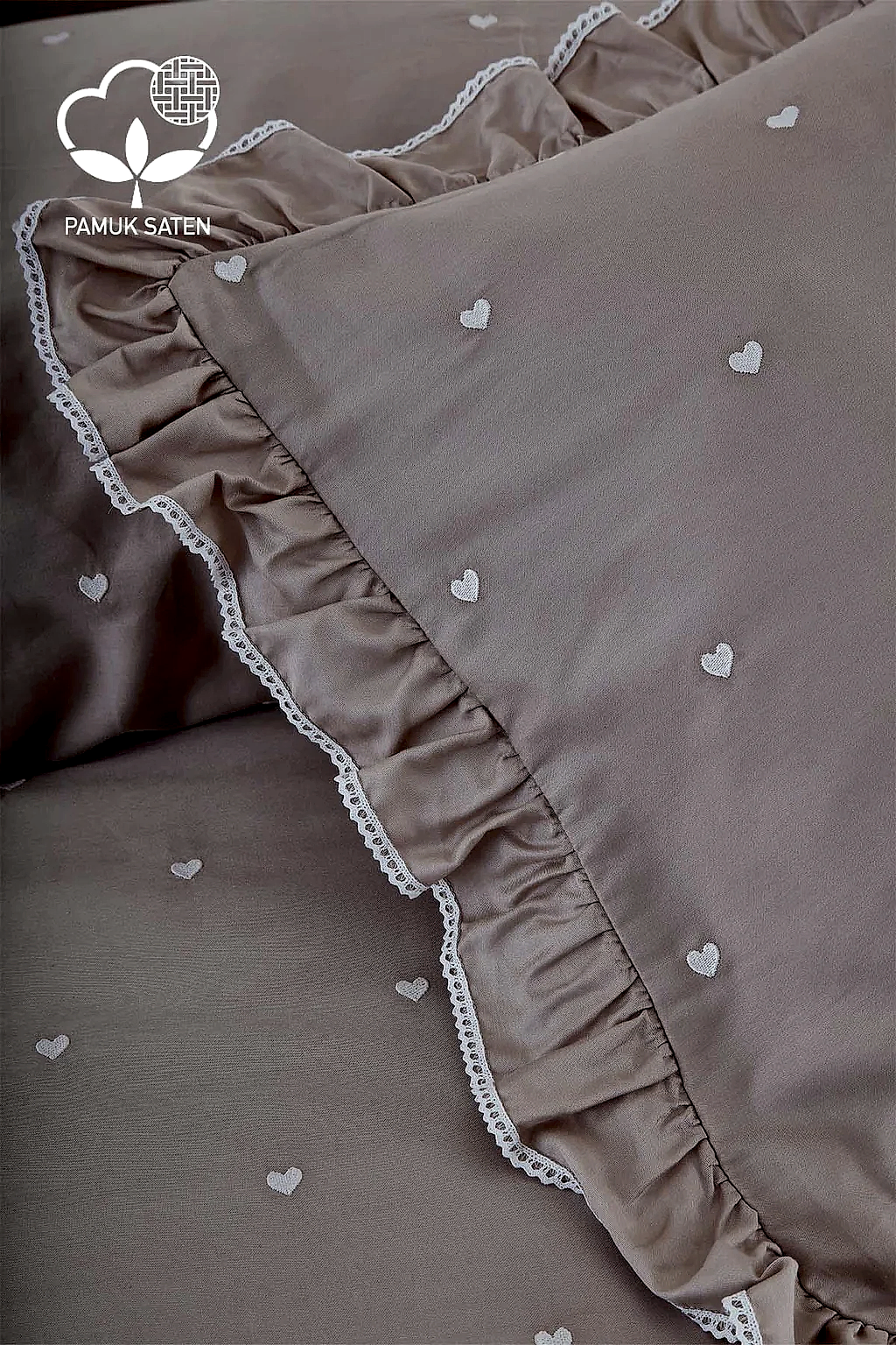 Amore Pamuk Saten Çift Kişilik Kalpli Nevresim Takımı