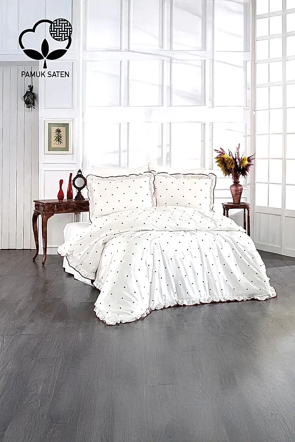 Amore Pamuk Saten Çift Kişilik Kalpli Nevresim Takımı - Nazik Home - Yuvama Değer!