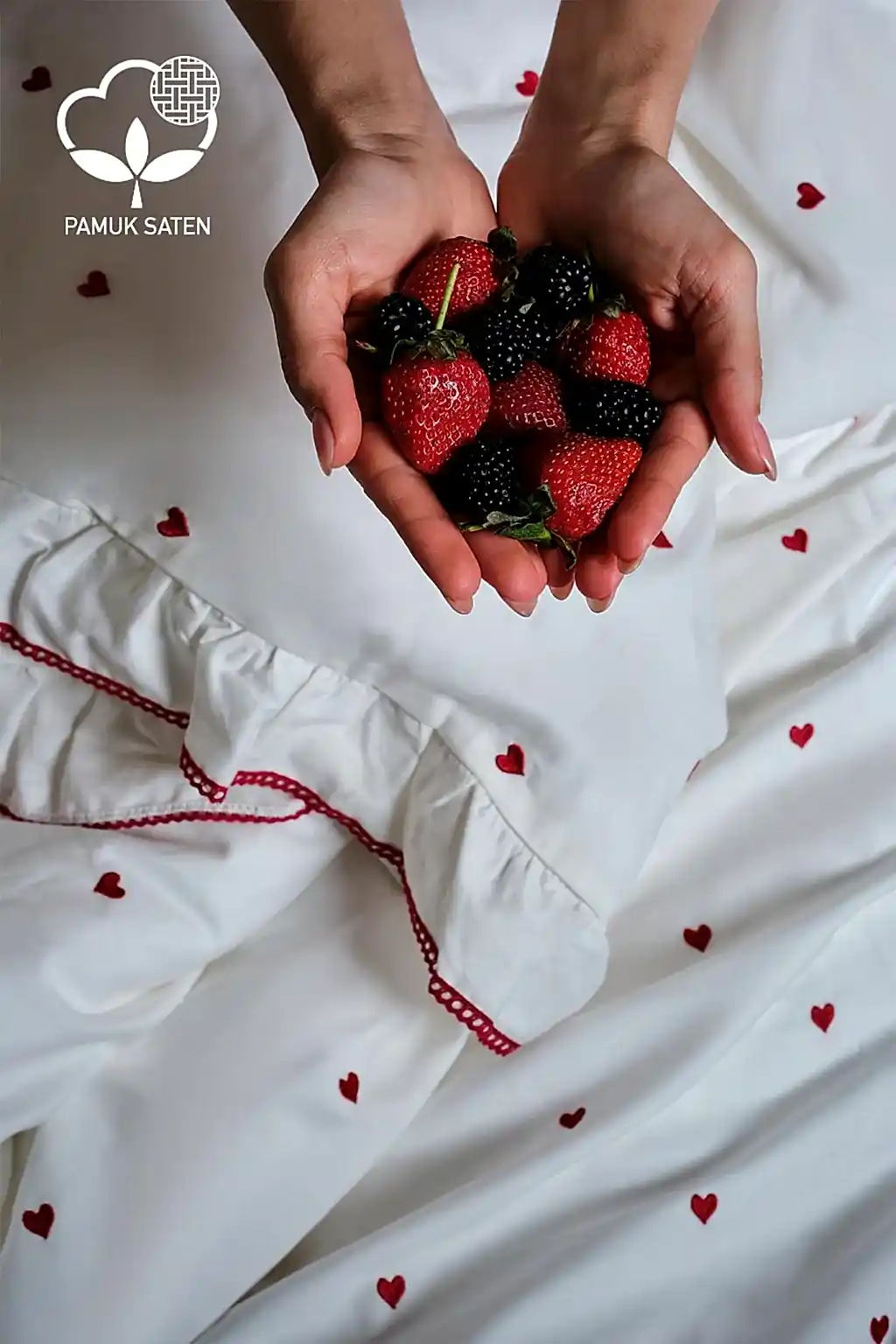 Amore Pamuk Saten Çift Kişilik Kalpli Nevresim Takımı - Nazik Home - Yuvama Değer!