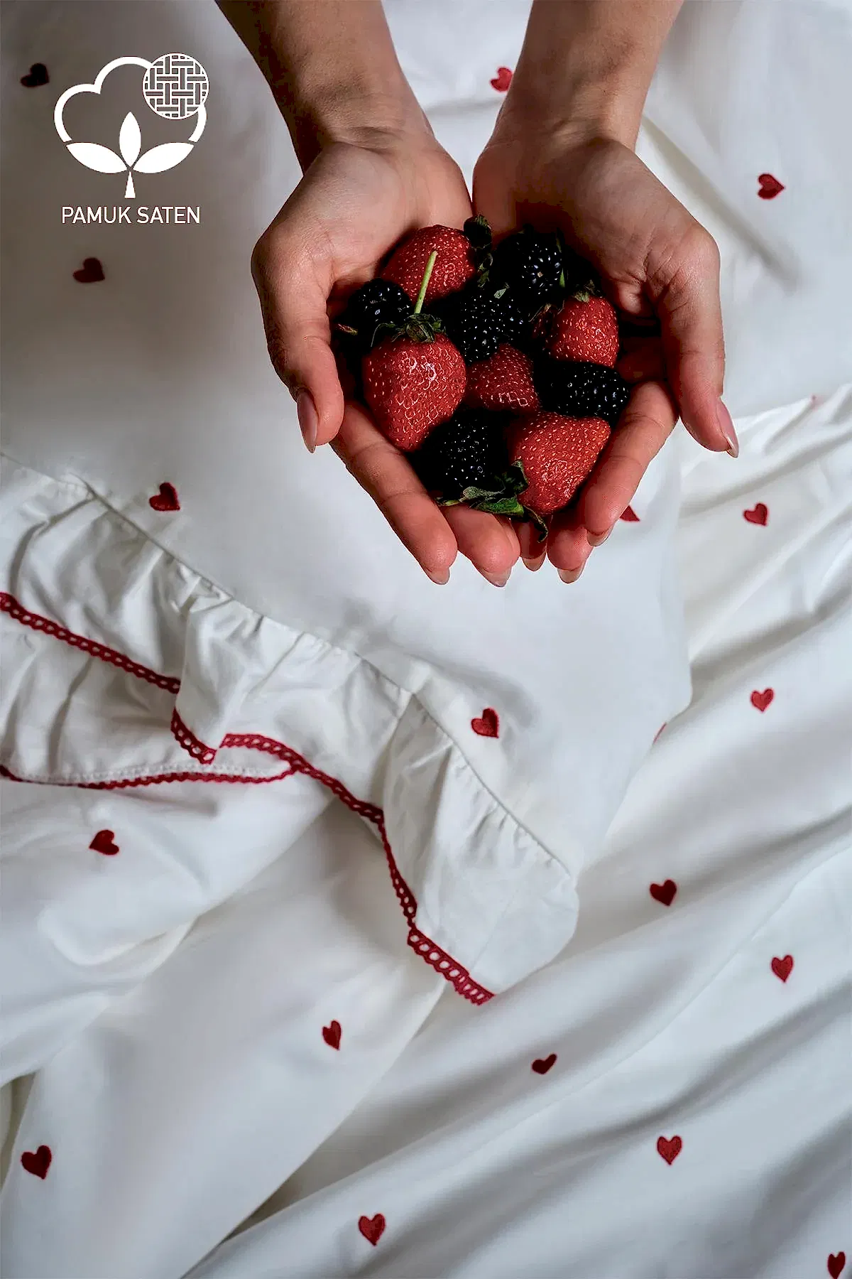 Amore Pamuk Saten Çift Kişilik Kalpli Nevresim Takımı - Nazik Home - Yuvama Değer!