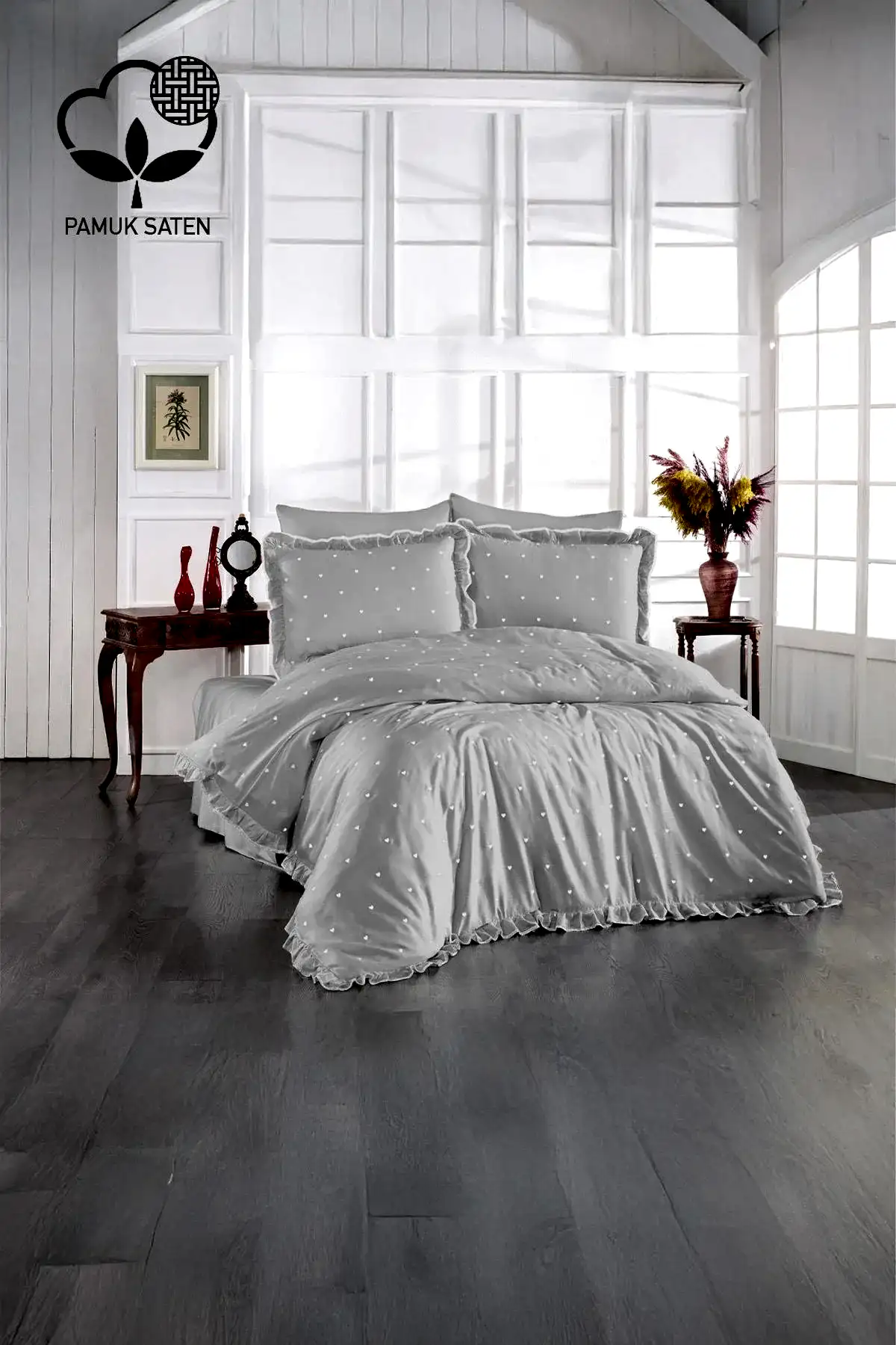 Amore Pamuk Saten Çift Kişilik Kalpli Nevresim Takımı - Nazik Home - Yuvama Değer!