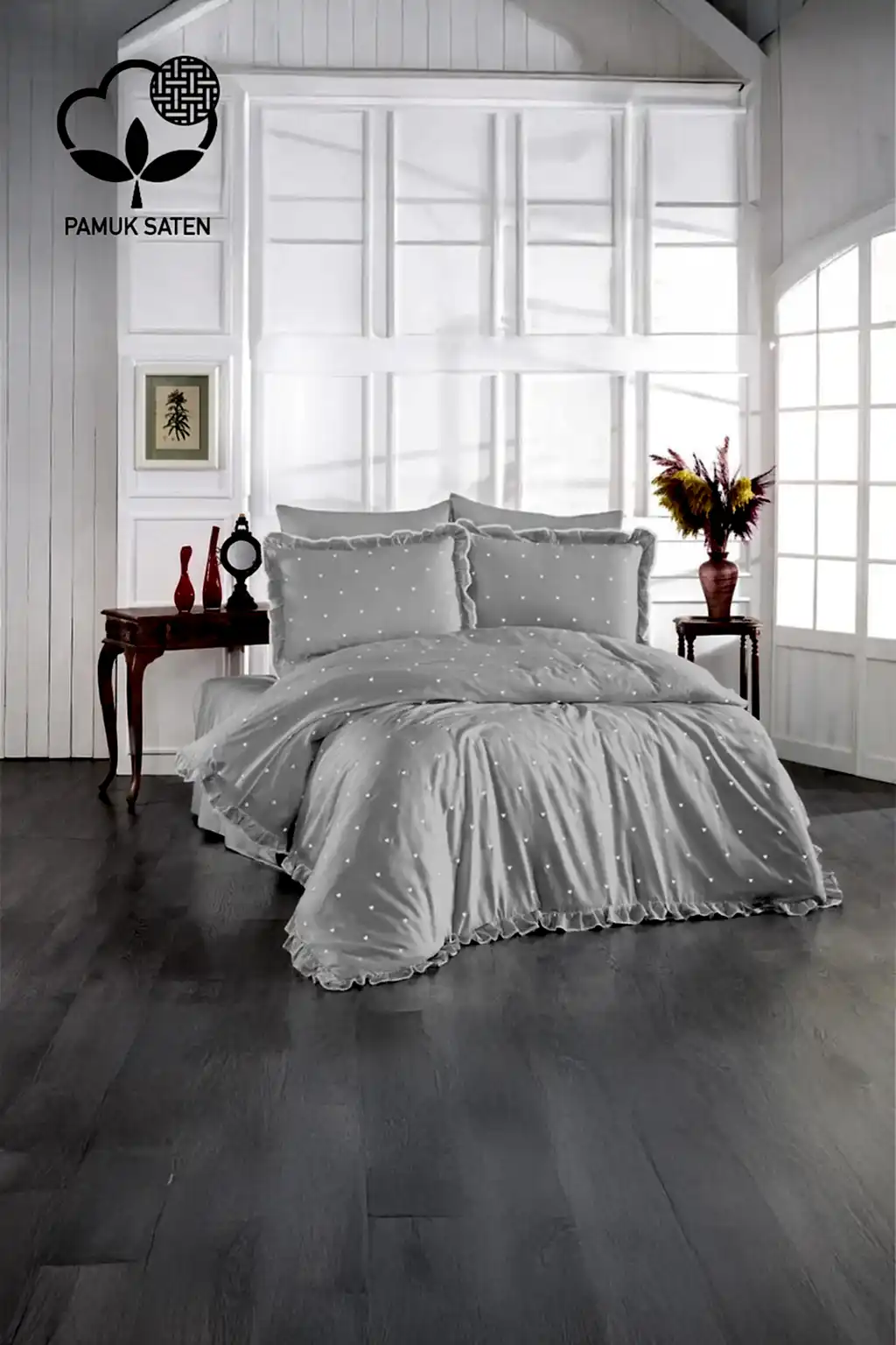 Amore Pamuk Saten Çift Kişilik Kalpli Nevresim Takımı - Nazik Home - Yuvama Değer!