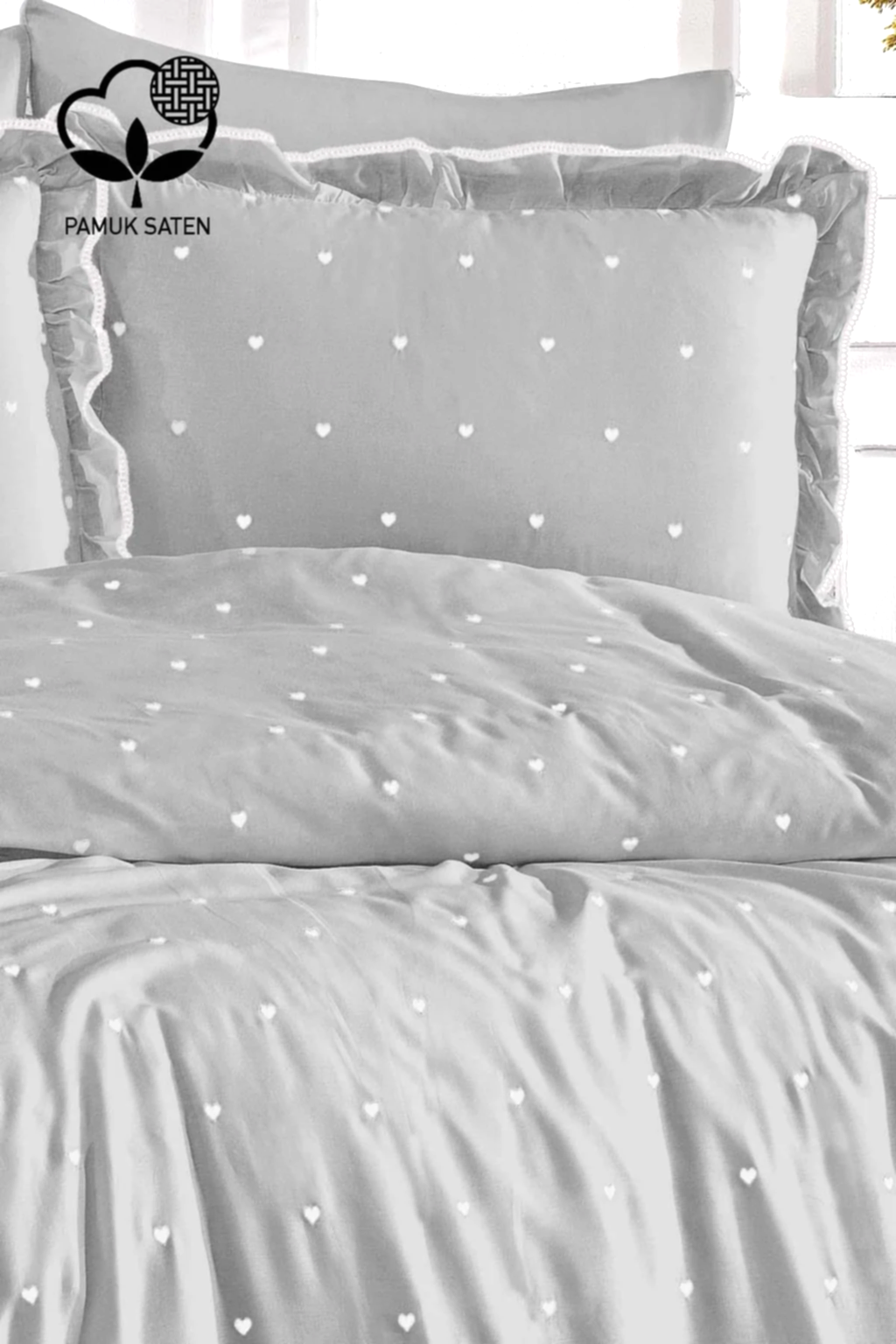 Amore Pamuk Saten Çift Kişilik Kalpli Nevresim Takımı