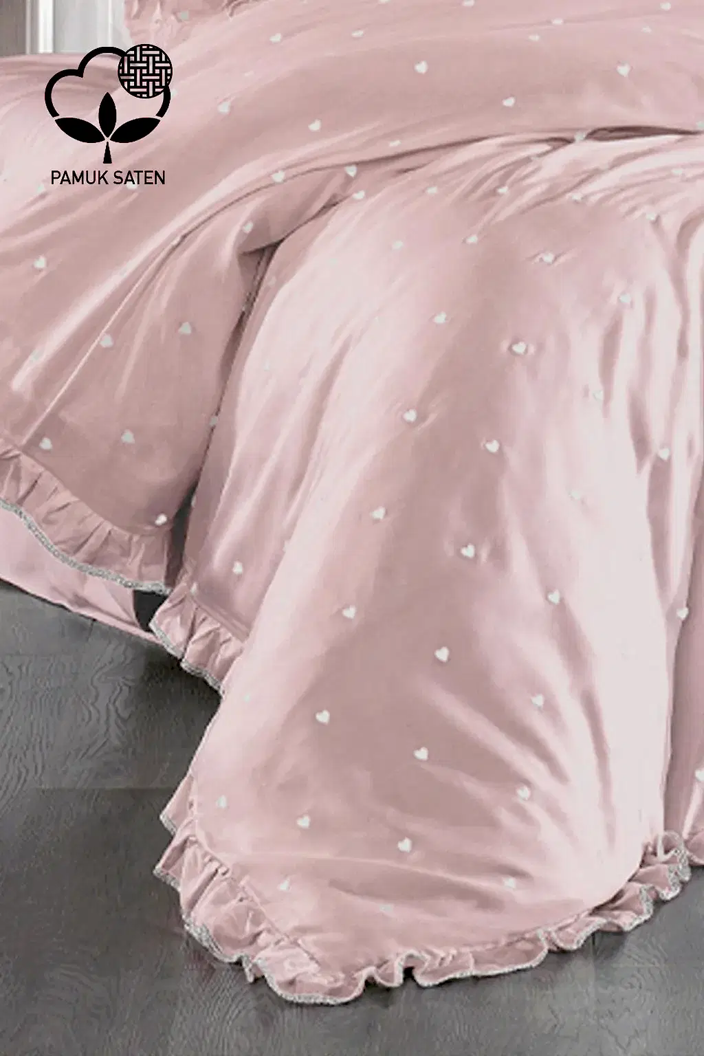 Amore Pamuk Saten Çift Kişilik Kalpli Nevresim Takımı - Nazik Home - Yuvama Değer!