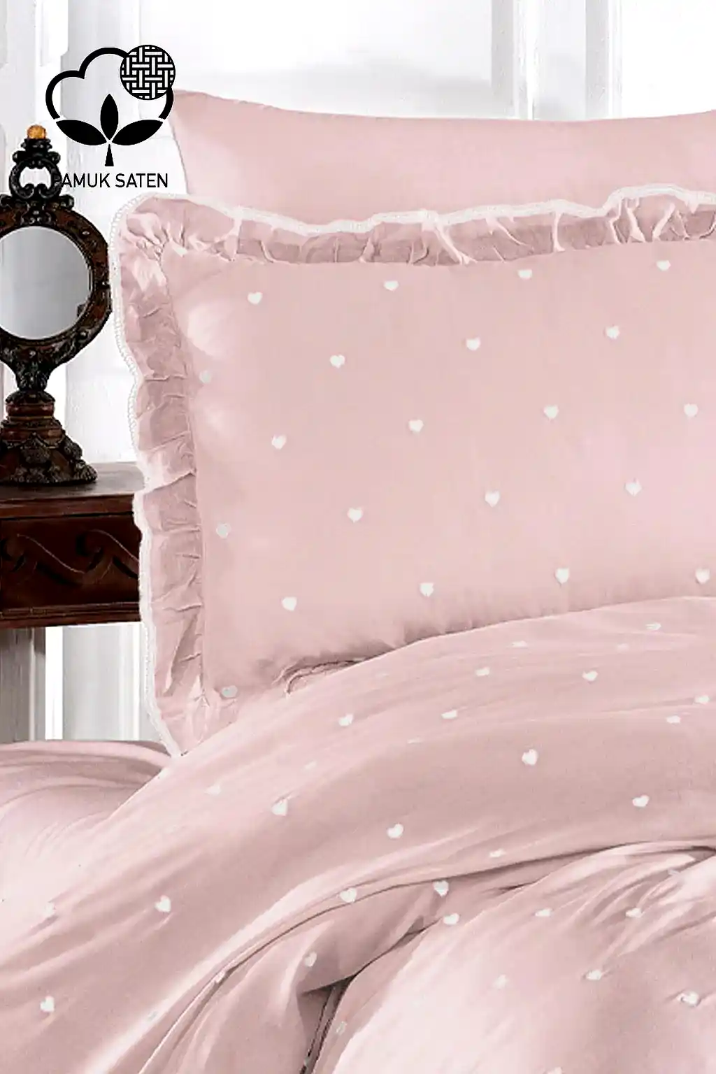 Amore Pamuk Saten Çift Kişilik Kalpli Nevresim Takımı - Nazik Home - Yuvama Değer!