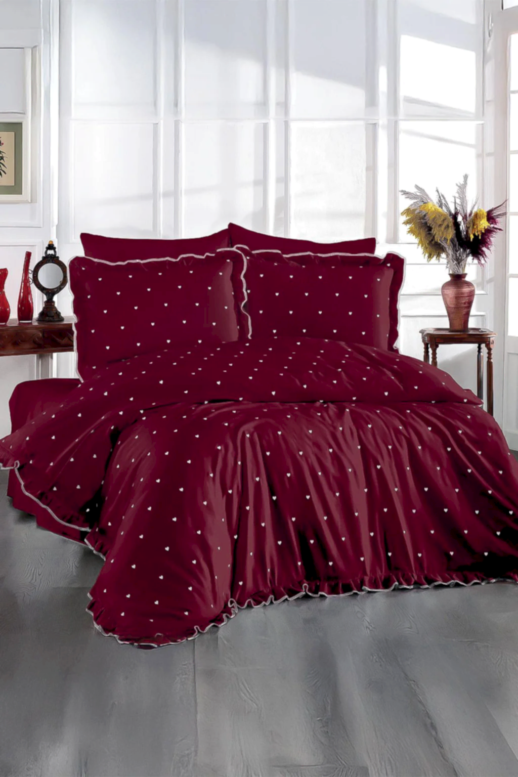 Amore Pamuk Saten Çift Kişilik Kalpli Nevresim Takımı - Nazik Home - Yuvama Değer!