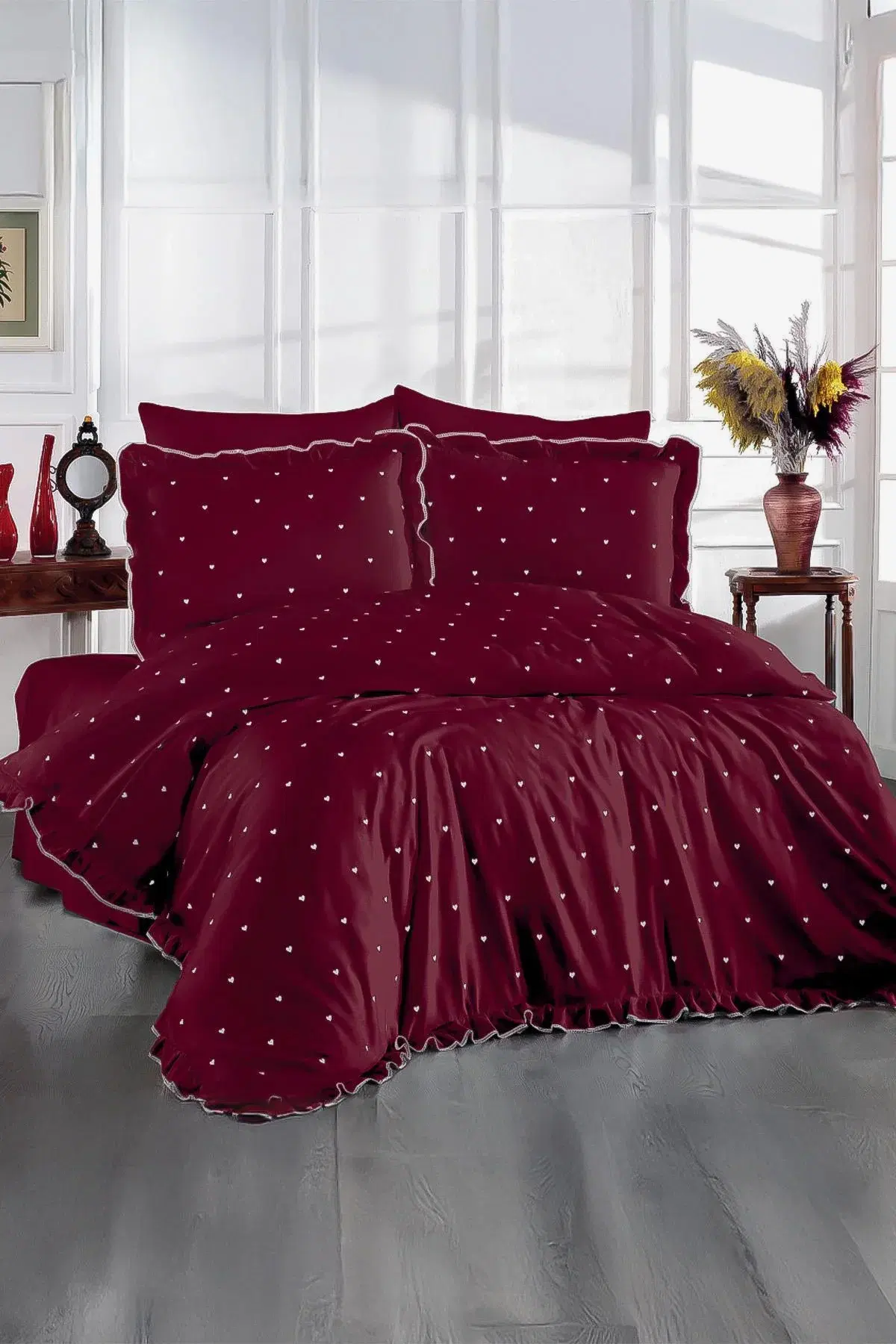 Amore Pamuk Saten Çift Kişilik Kalpli Nevresim Takımı - Nazik Home - Yuvama Değer!