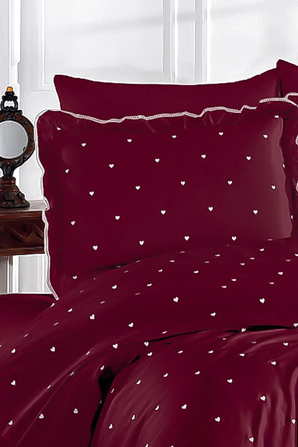 Amore Pamuk Saten Çift Kişilik Kalpli Nevresim Takımı - Nazik Home - Yuvama Değer!