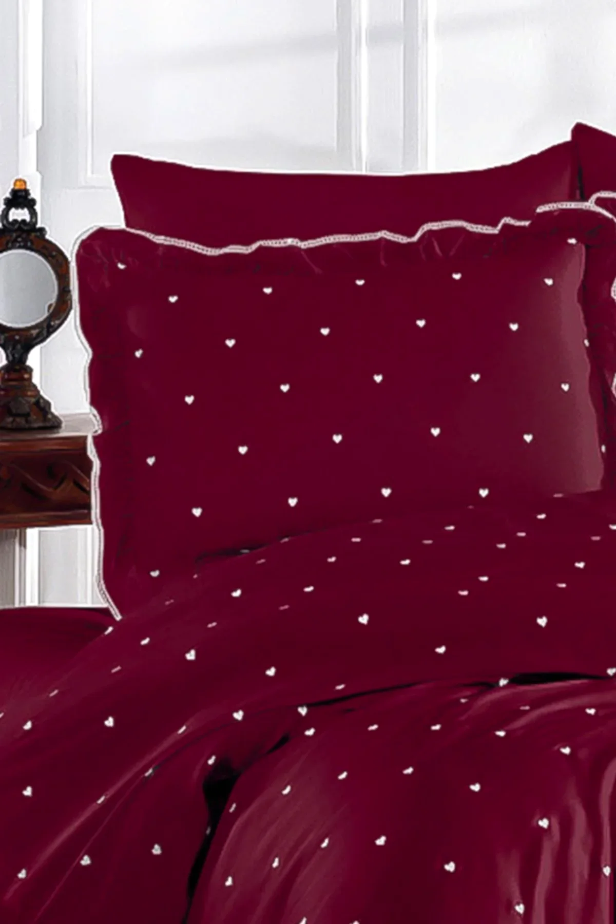 Amore Pamuk Saten Çift Kişilik Kalpli Nevresim Takımı - Nazik Home - Yuvama Değer!