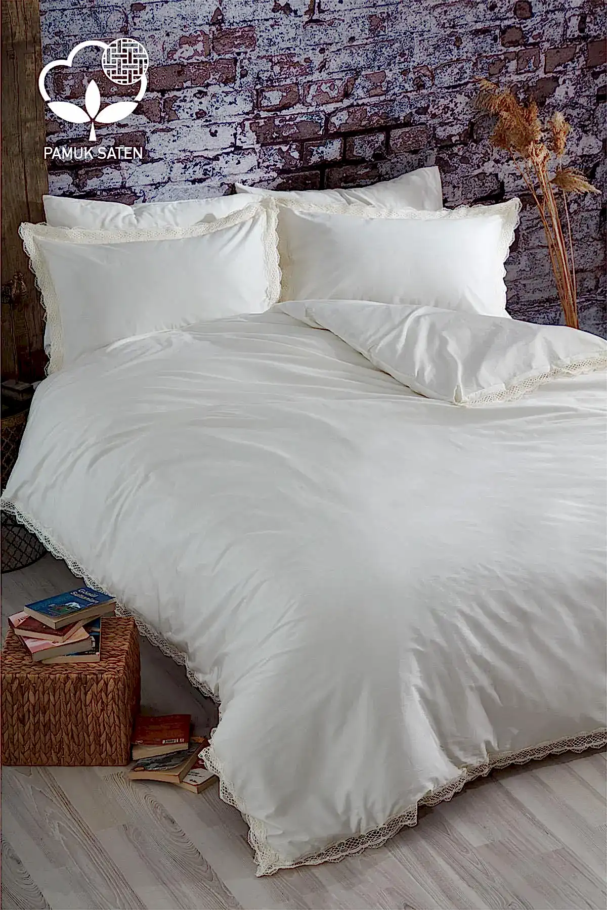 Asel 300 TC Dantelli Pamuk Saten Çift Kişilik 6 Parça Nevresim Takımı - Nazik Home - Yuvama Değer!