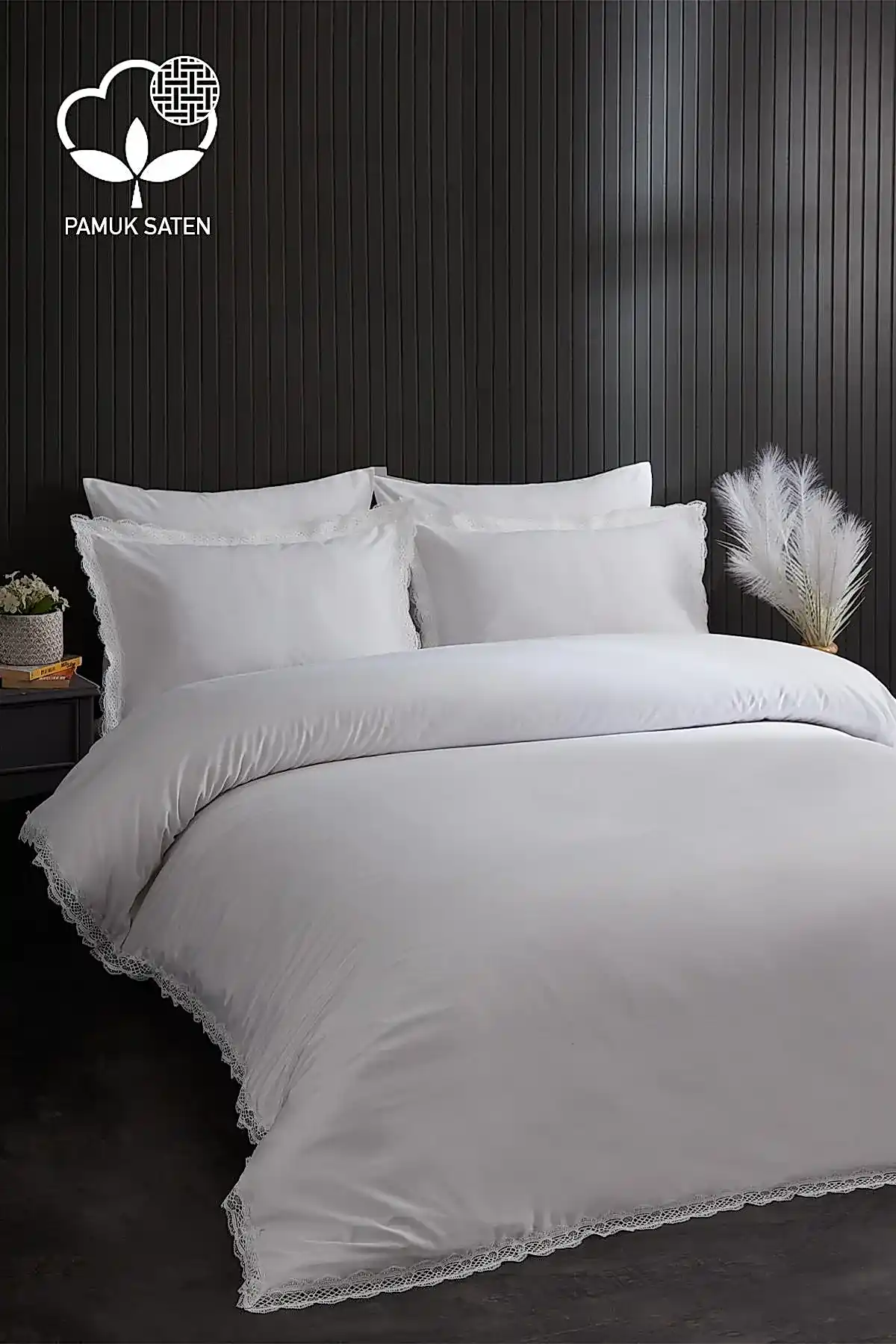 Asel 300 TC Dantelli Pamuk Saten Çift Kişilik 6 Parça Nevresim Takımı - Nazik Home - Yuvama Değer!