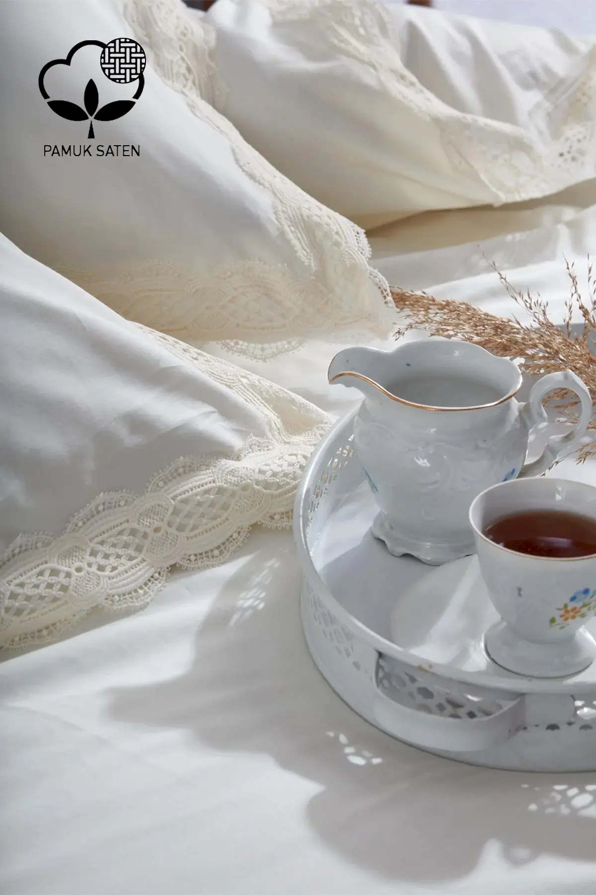 Asel 300 TC Dantelli Pamuk Saten Süper King Size 6 Parça Nevresim Takımı - Nazik Home - Yuvama Değer!