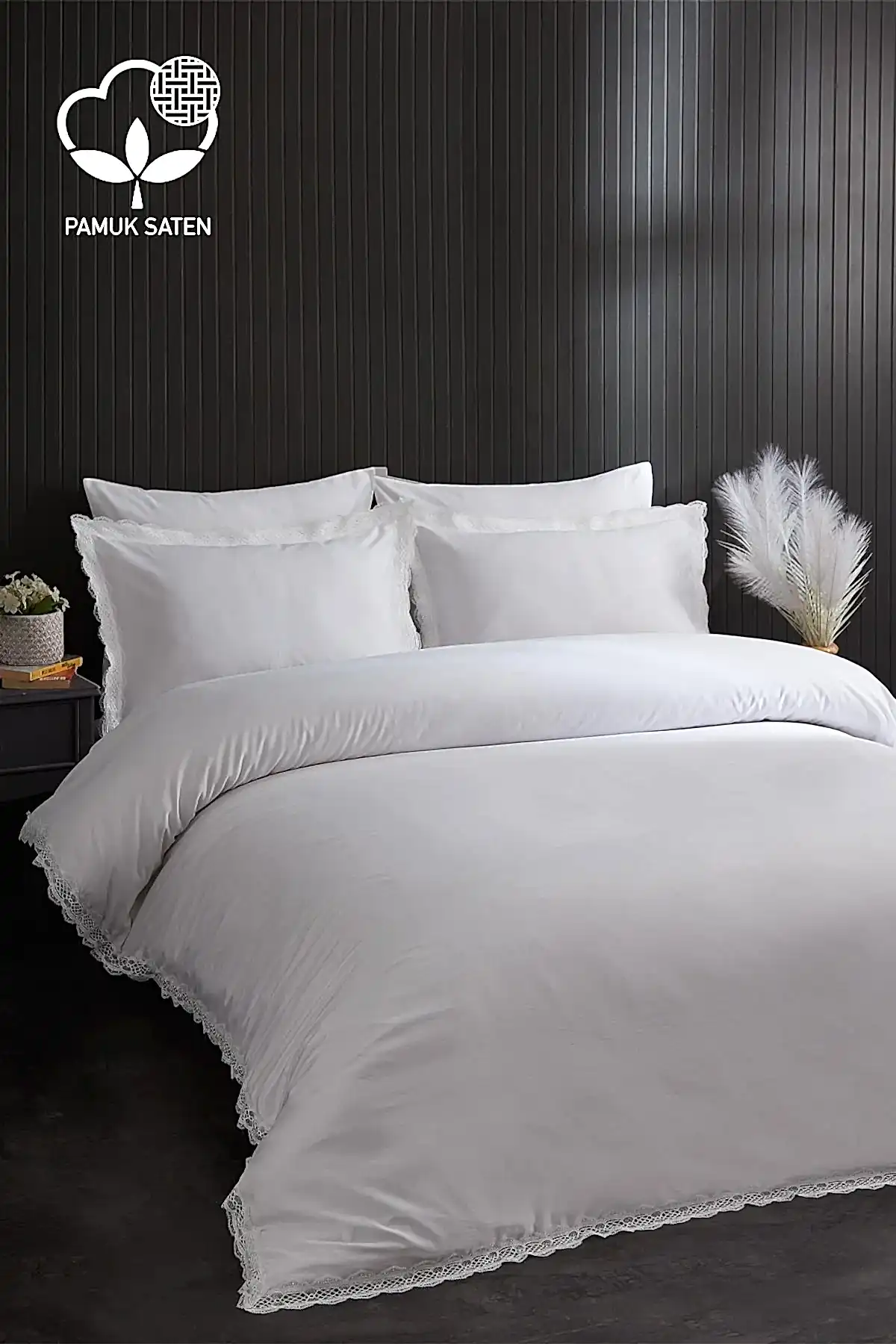 Asel 300 TC Dantelli Pamuk Saten Süper King Size 6 Parça Nevresim Takımı - Nazik Home - Yuvama Değer!