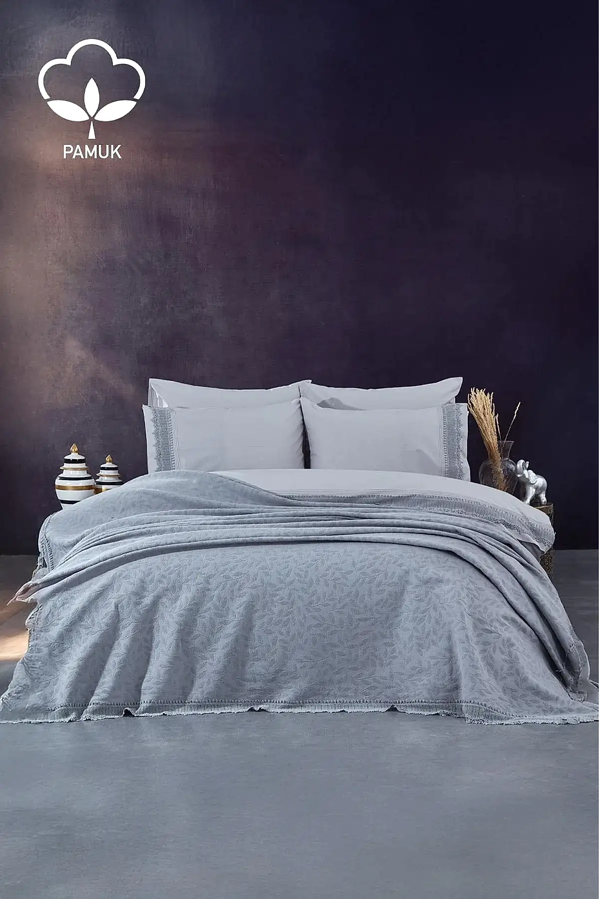 Cadiz Dantelli Çift Kişilik 7 Parça Nevresim + Pike Set - Nazik Home - Yuvama Değer!