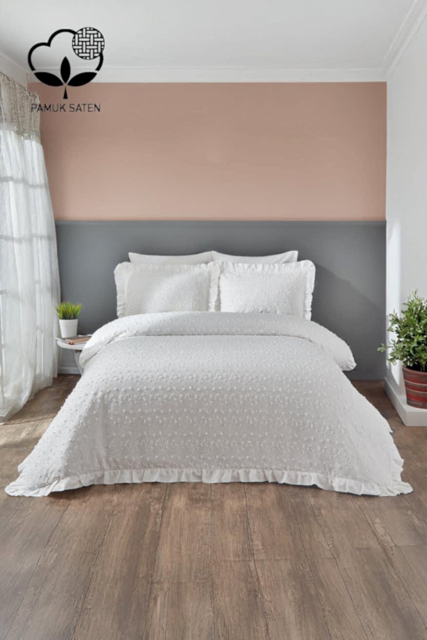 Celine İşlemeli Pamuk Saten Çift Kişilik 6 Parça Nevresim Takımı - Nazik Home - Yuvama Değer!
