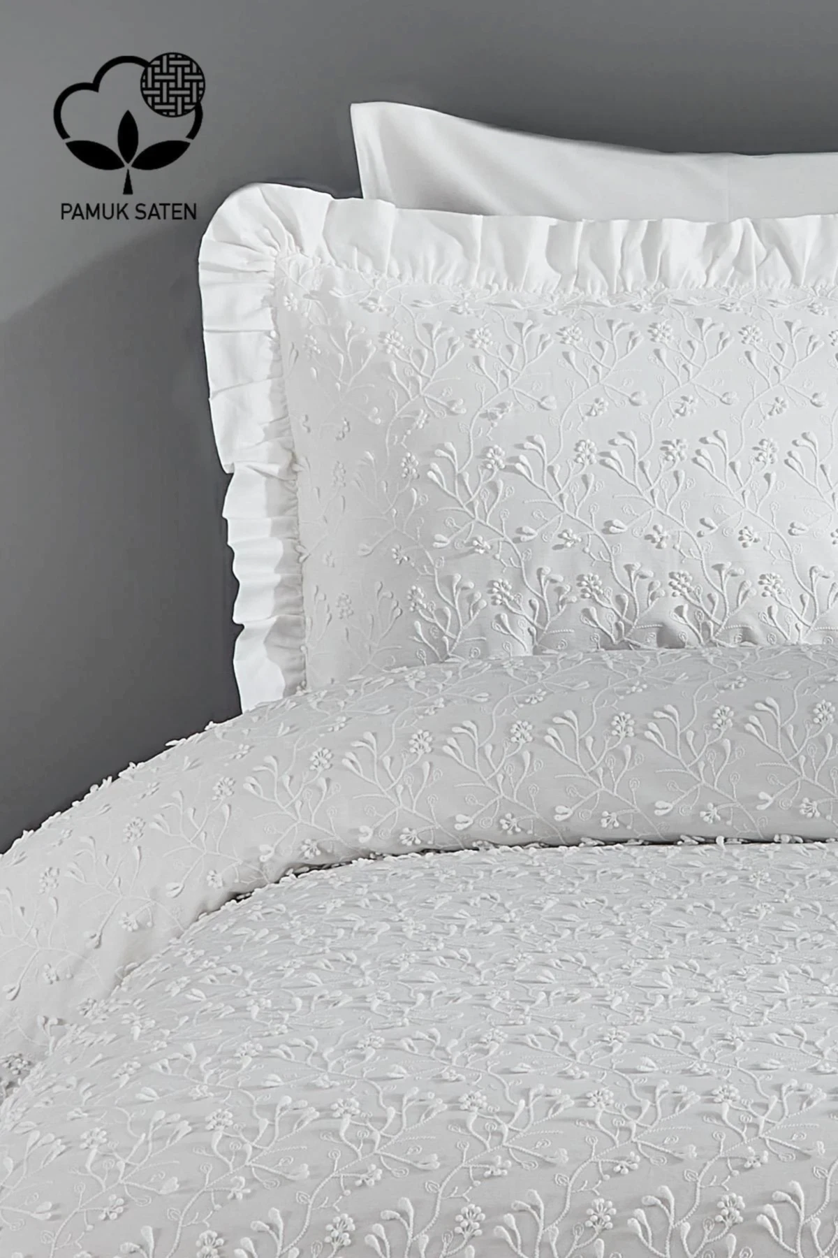 Celine İşlemeli Pamuk Saten Çift Kişilik 6 Parça Nevresim Takımı - Nazik Home - Yuvama Değer!