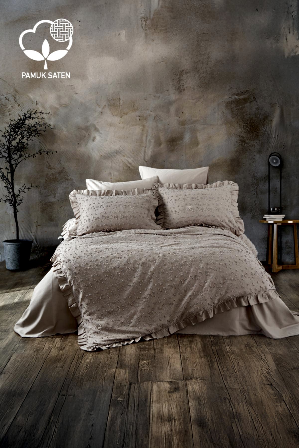 Celine İşlemeli Pamuk Saten Çift Kişilik 6 Parça Nevresim Takımı - Nazik Home - Yuvama Değer!
