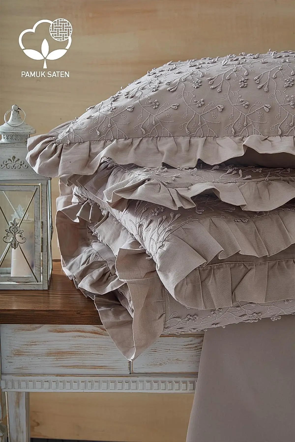 Celine İşlemeli Pamuk Saten Çift Kişilik 6 Parça Nevresim Takımı - Nazik Home - Yuvama Değer!