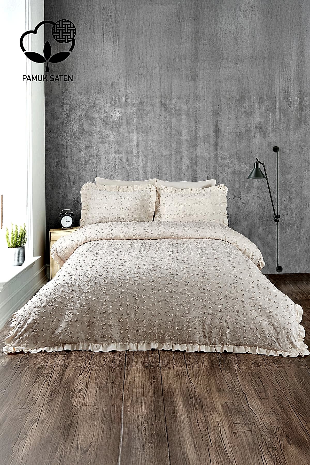 Celine İşlemeli Pamuk Saten Çift Kişilik 6 Parça Nevresim Takımı - Nazik Home - Yuvama Değer!