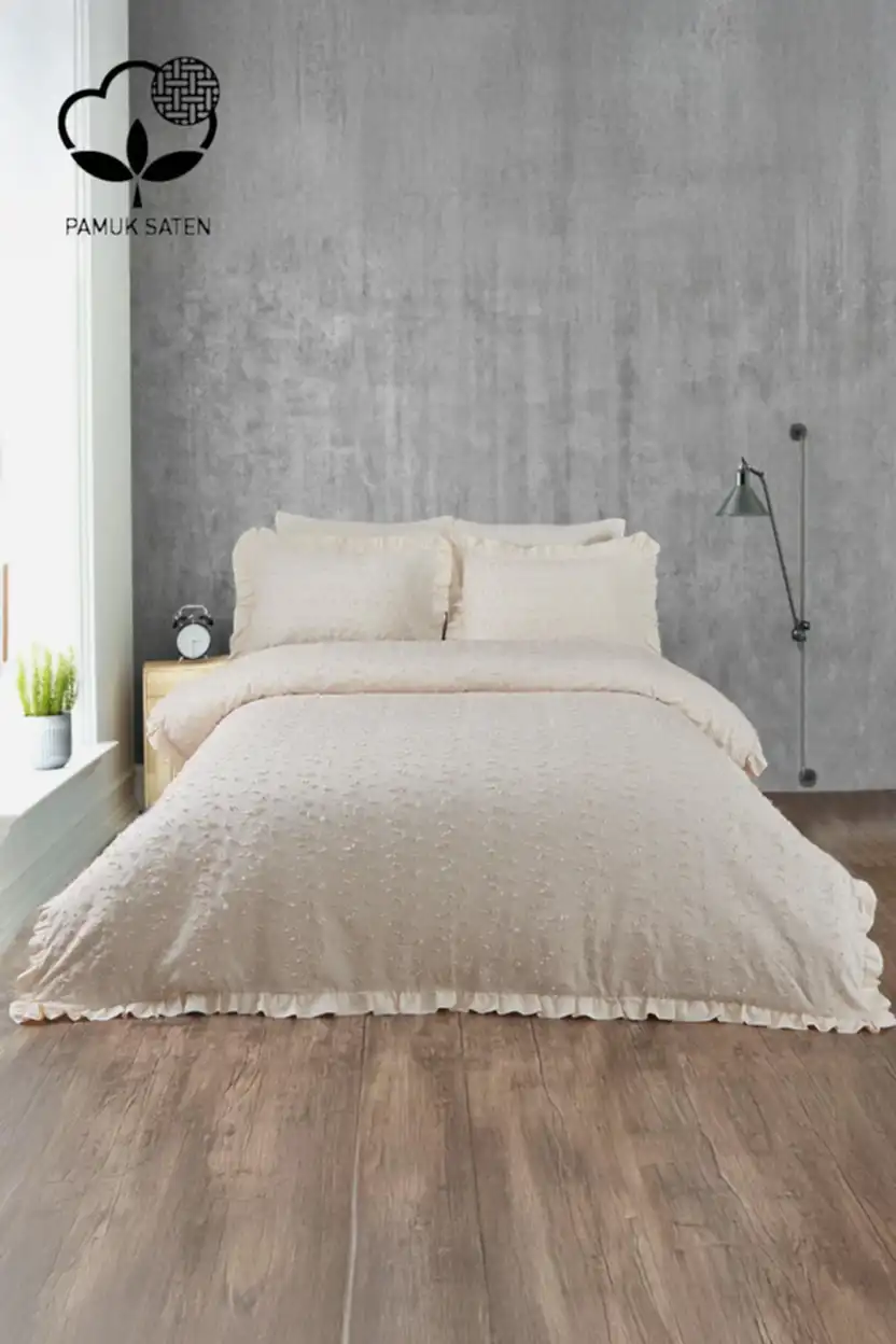 Celine İşlemeli Pamuk Saten King Size 6 Parça Nevresim Takımı - Nazik Home - Yuvama Değer!