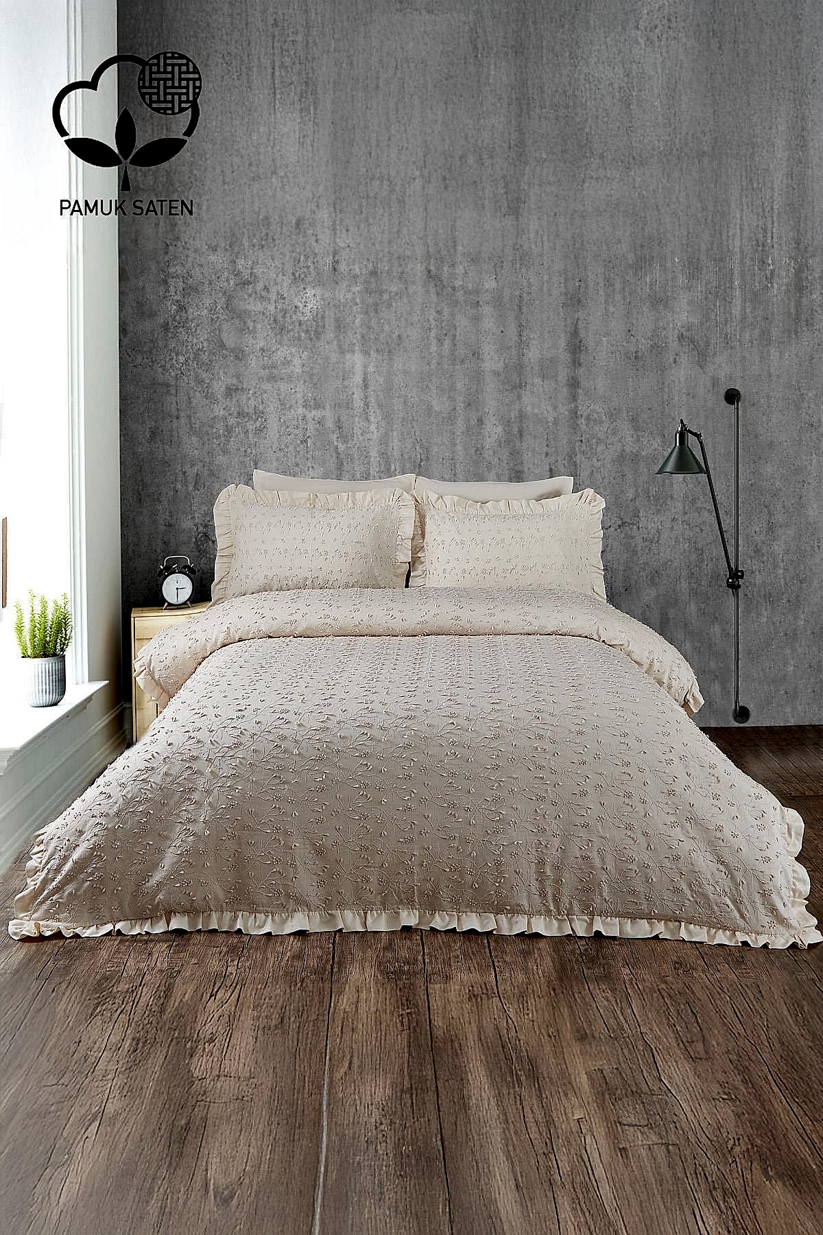 Celine İşlemeli Pamuk Saten King Size 6 Parça Nevresim Takımı - Nazik Home - Yuvama Değer!