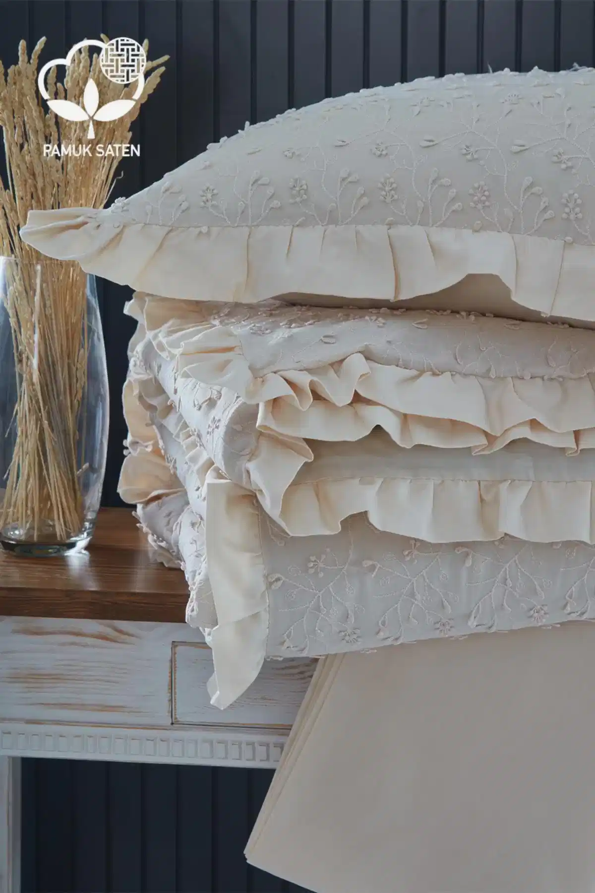 Celine İşlemeli Pamuk Saten King Size 6 Parça Nevresim Takımı - Nazik Home - Yuvama Değer!