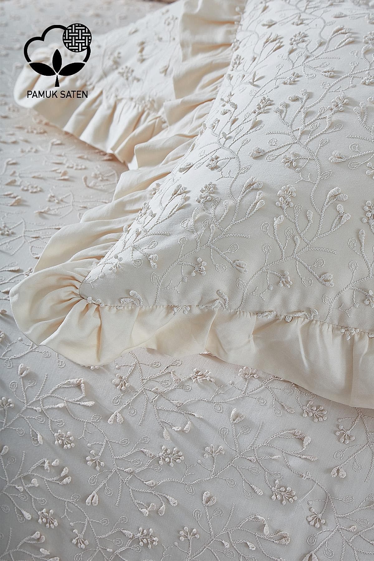 Celine İşlemeli Pamuk Saten King Size 6 Parça Nevresim Takımı - Nazik Home - Yuvama Değer!