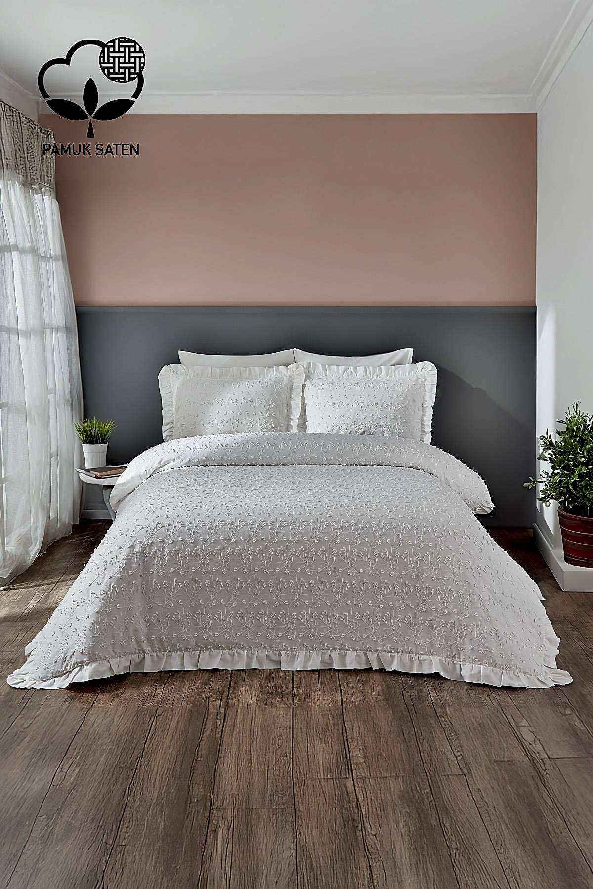 Celine İşlemeli Pamuk Saten King Size 6 Parça Nevresim Takımı - Nazik Home - Yuvama Değer!