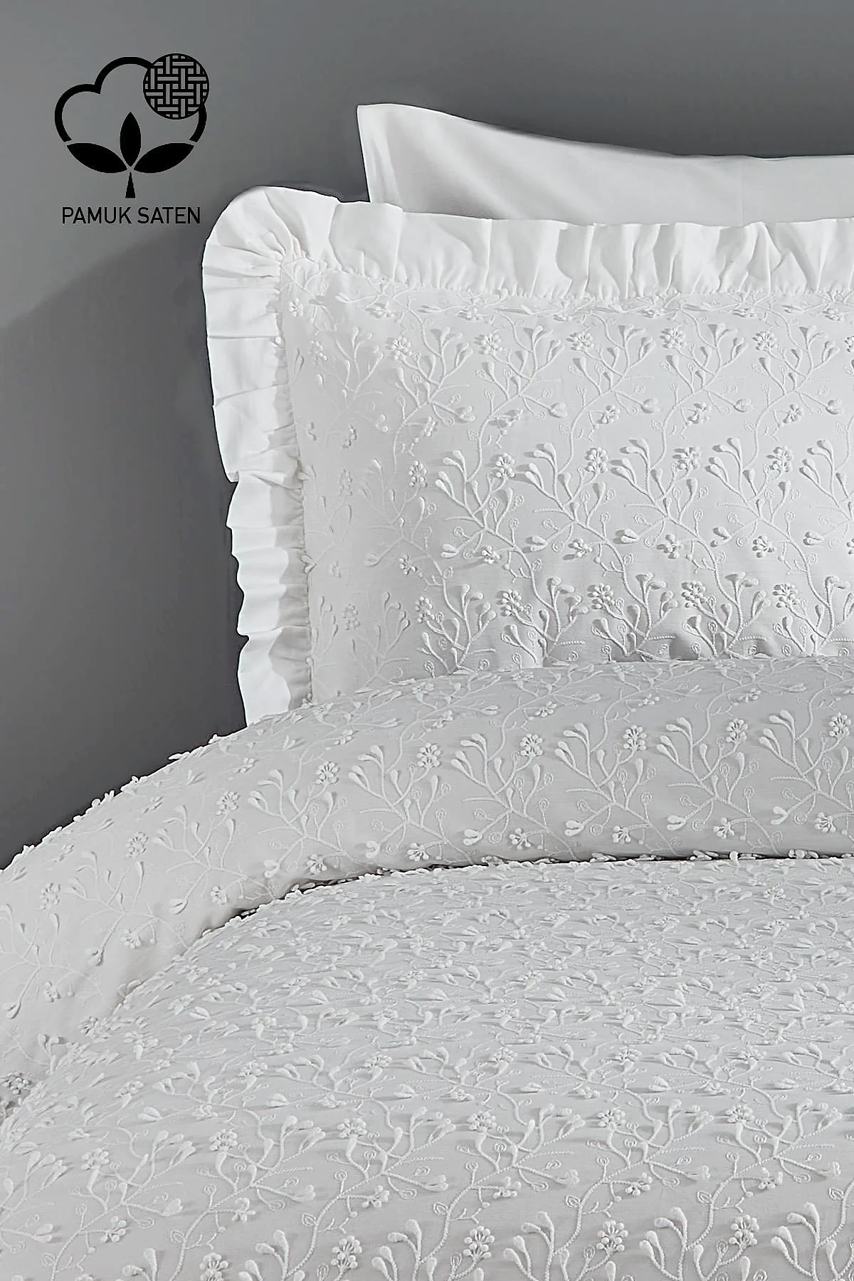 Celine İşlemeli Pamuk Saten King Size 6 Parça Nevresim Takımı - Nazik Home - Yuvama Değer!