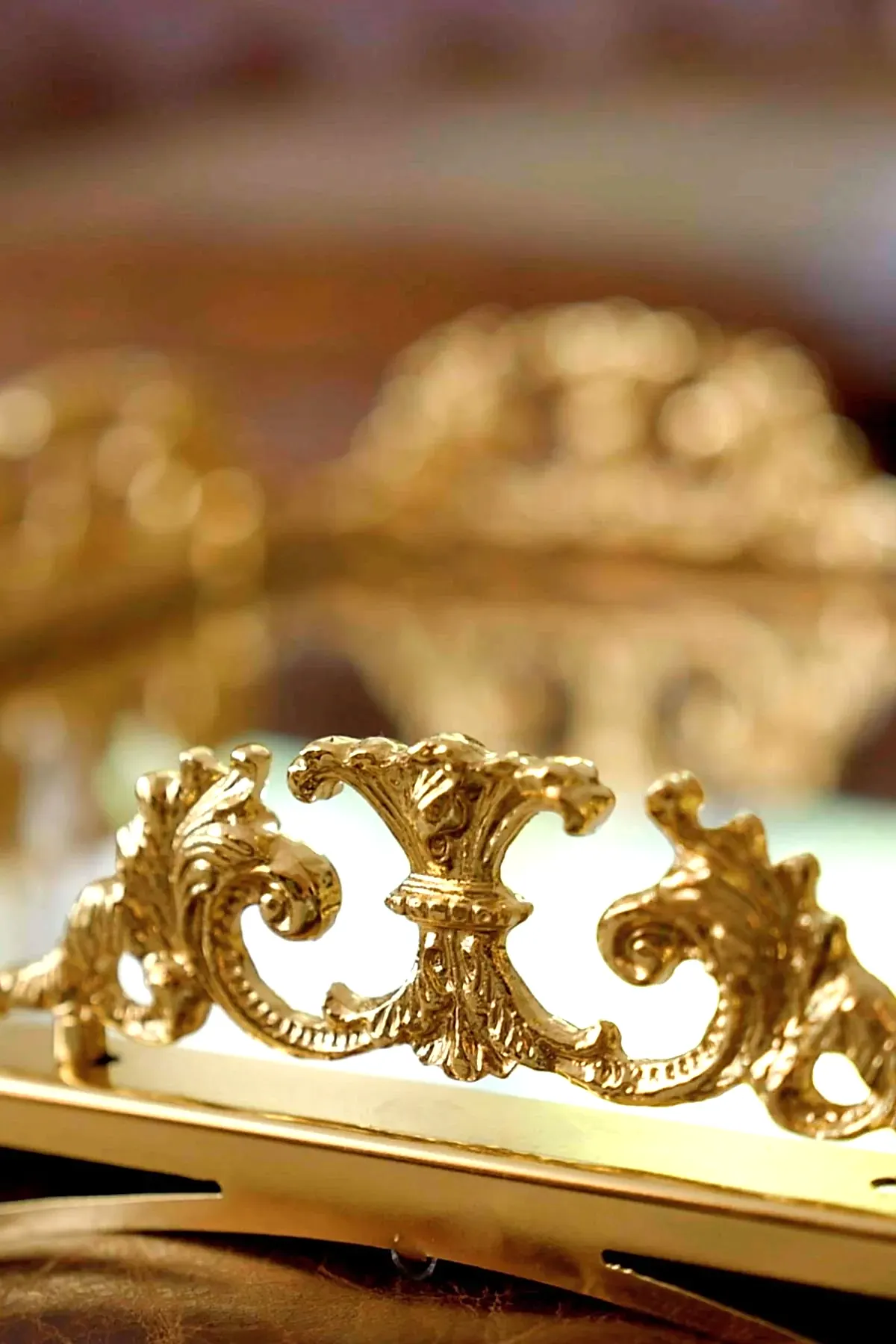 Elite Taç İşlemeli Dikdörtgen Altın Büyük Tepsi (46 x 32 cm) - Nazik Home - Yuvama Değer!