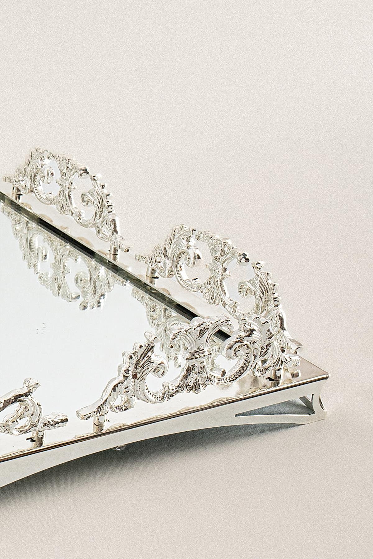 Elite Taç İşlemeli Dikdörtgen Gümüş Büyük Tepsi (46 x 32 cm) - Nazik Home - Yuvama Değer!