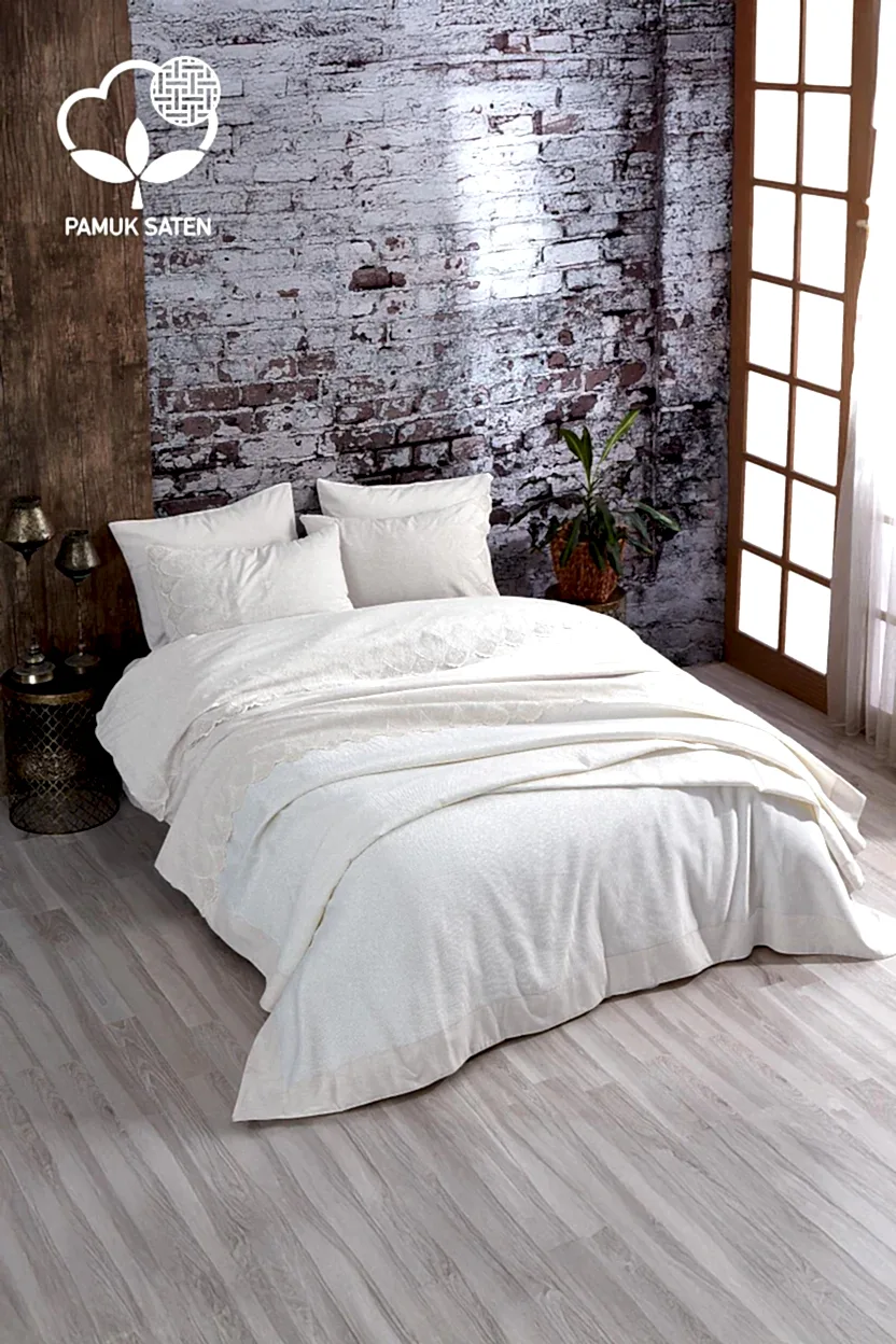 Emma Dantelli Çift Kişilik 7 Parça Nevresim + Pike Set - Nazik Home - Yuvama Değer!