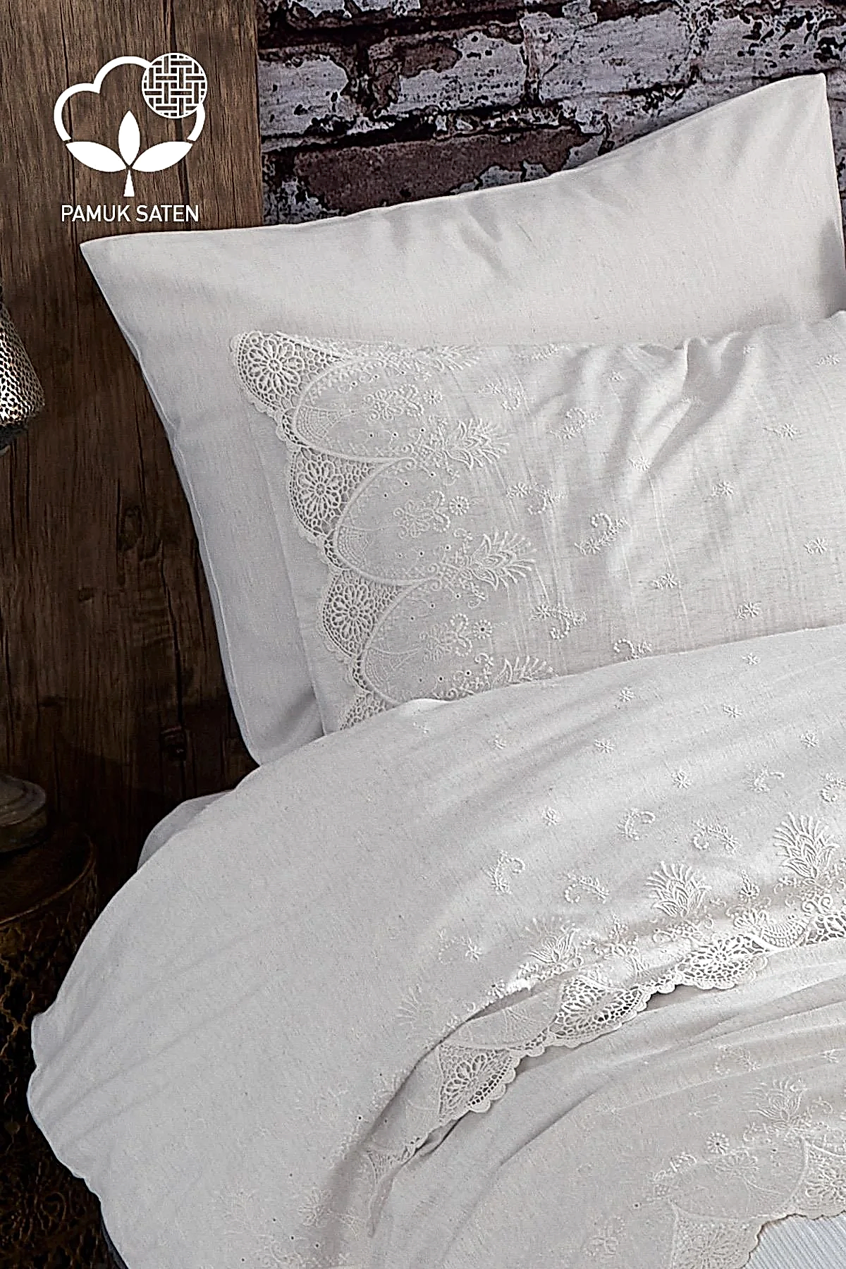 Emma Dantelli Çift Kişilik 7 Parça Nevresim + Pike Set - Nazik Home - Yuvama Değer!