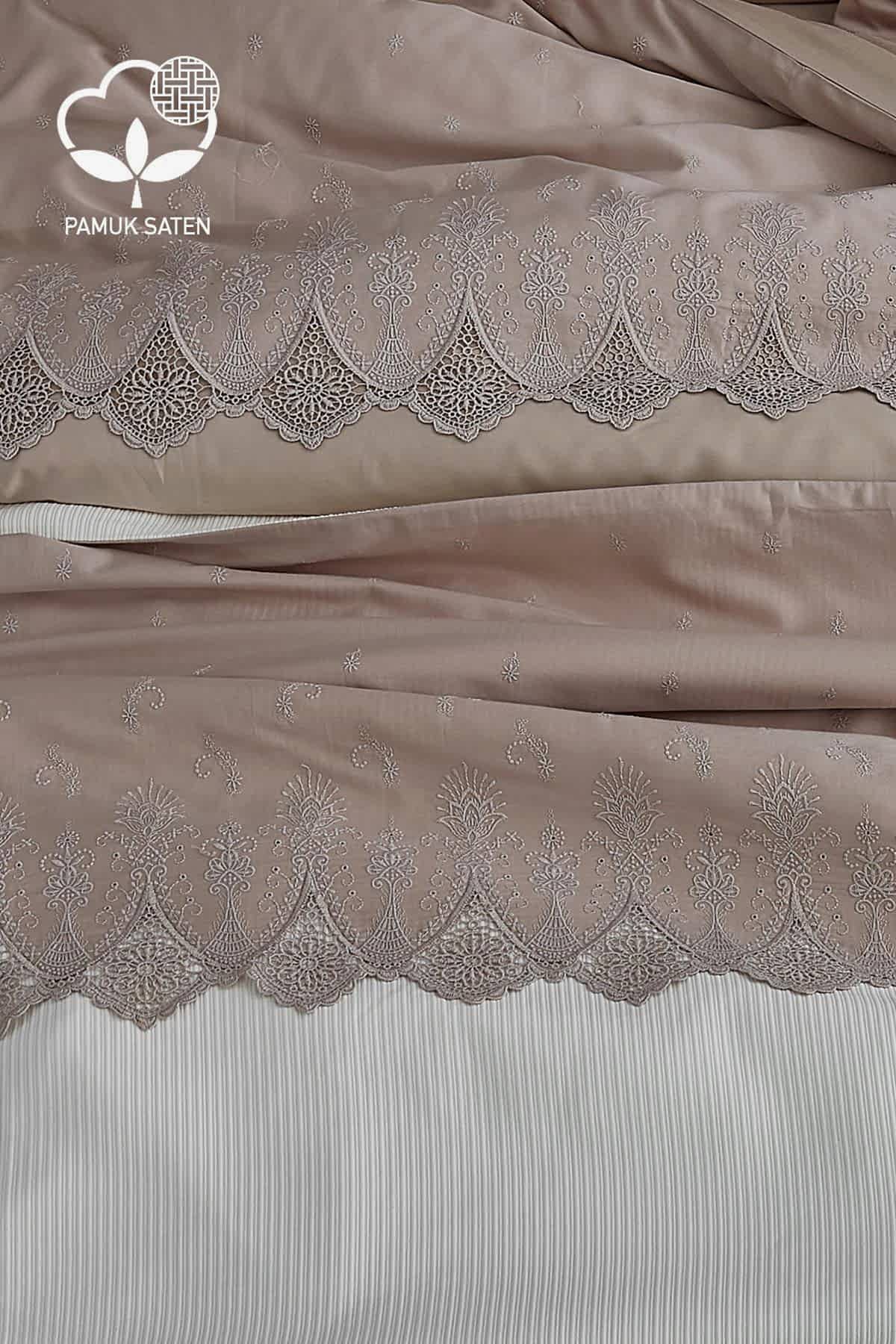 Emma Dantelli Çift Kişilik 7 Parça Nevresim + Pike Set - Nazik Home - Yuvama Değer!