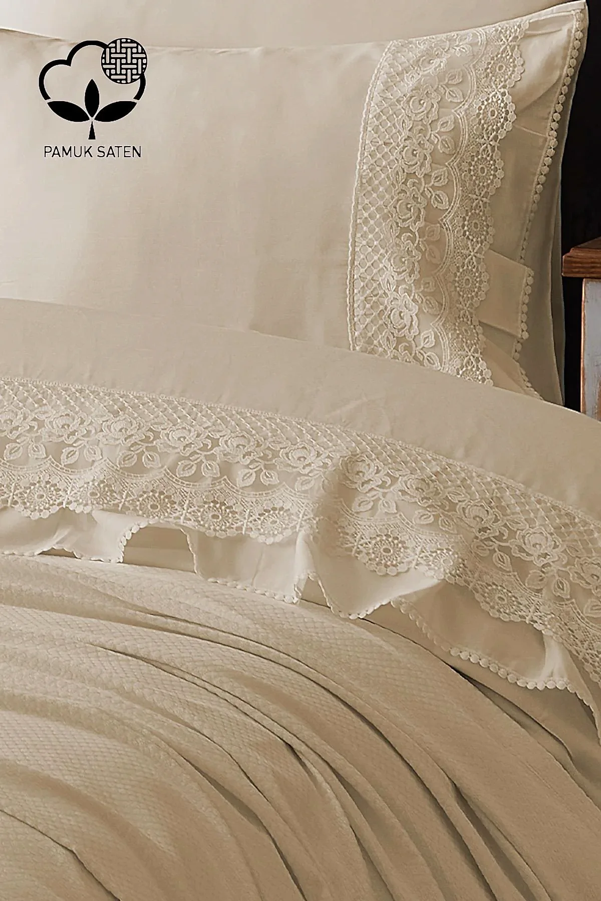 Espina Dantelli Çift Kişilik 7 Parça Nevresim + Pike Set - Nazik Home - Yuvama Değer!