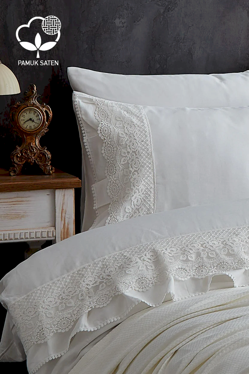 Espina Dantelli Süper King Size 7 Parça Nevresim + Pike Set - Nazik Home - Yuvama Değer!